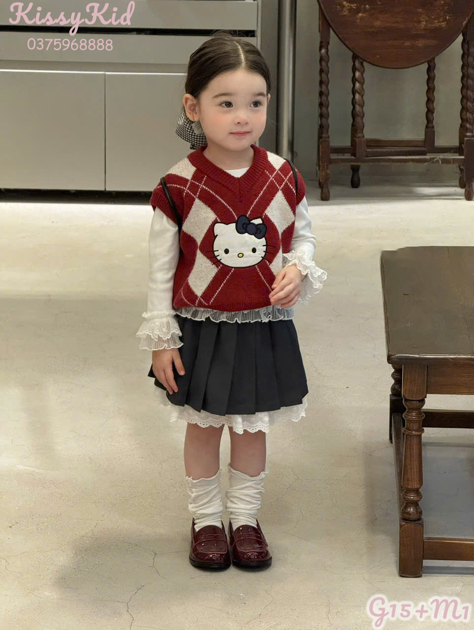 (M1) Áo gile len đỏ họa tiết  Kiai