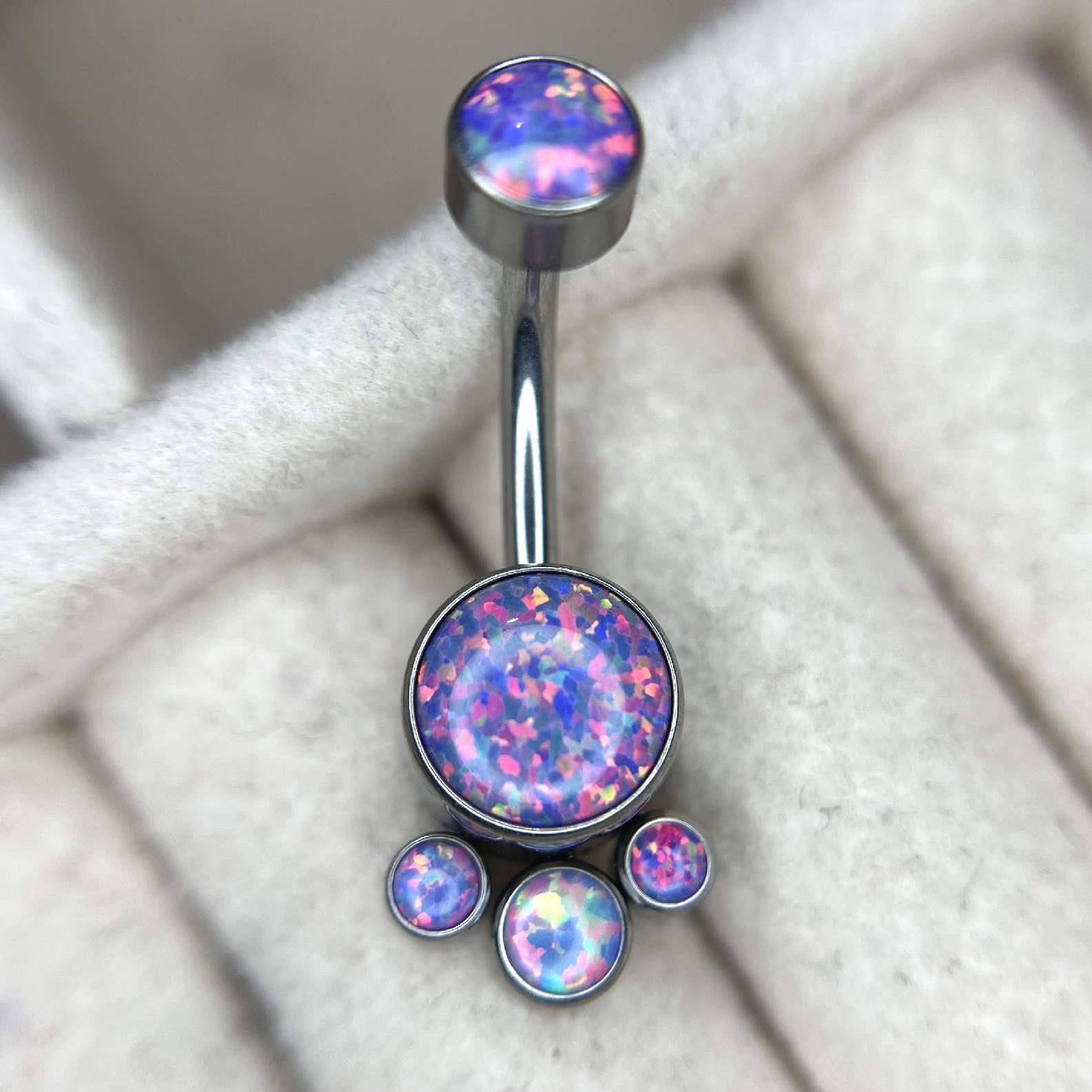 rốn titan đá opal tím khoai môn sữa dừa đính ba đá tròn