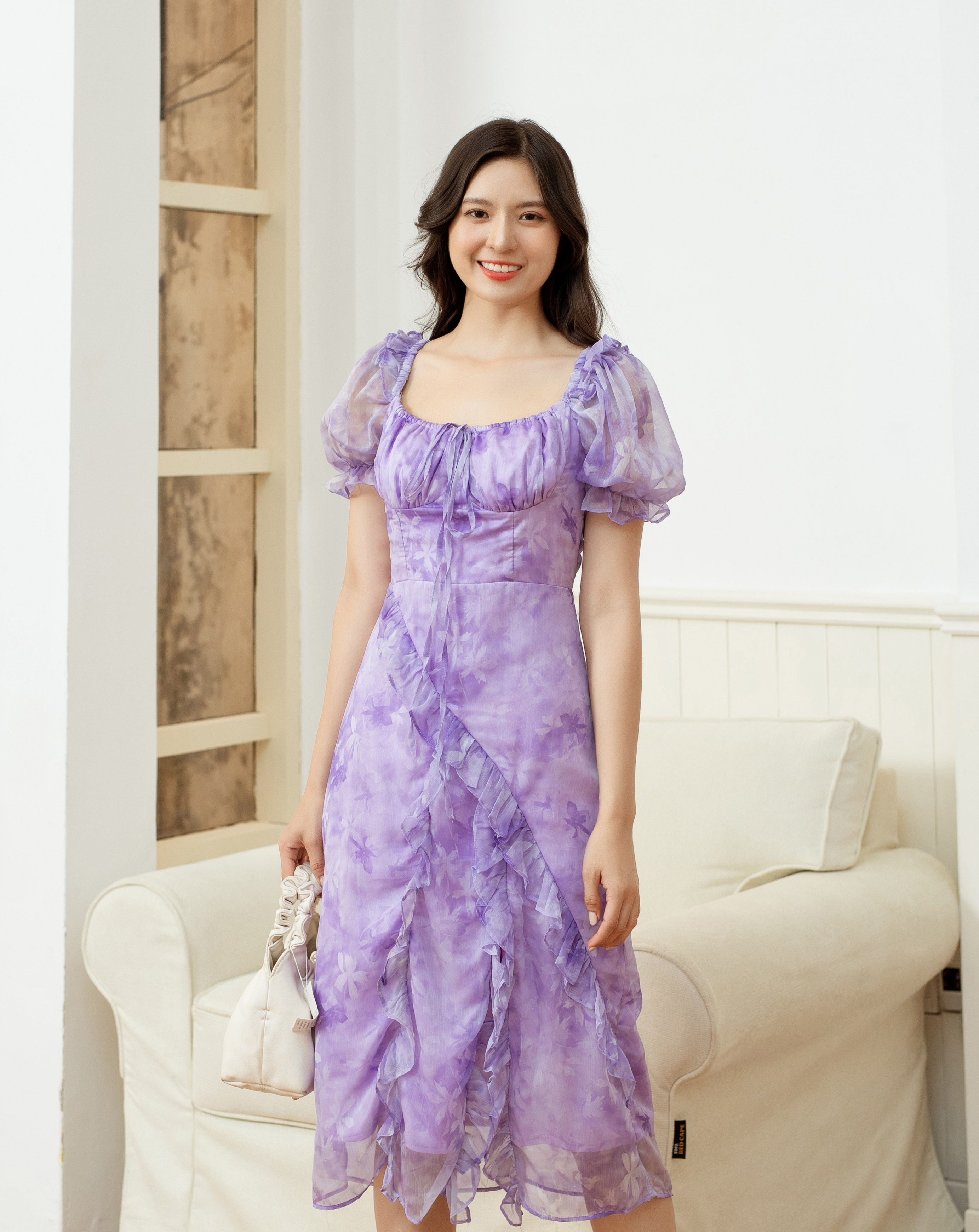 Đầm maxi hoa cổ U nhún ngực tay con_thumbnail_1