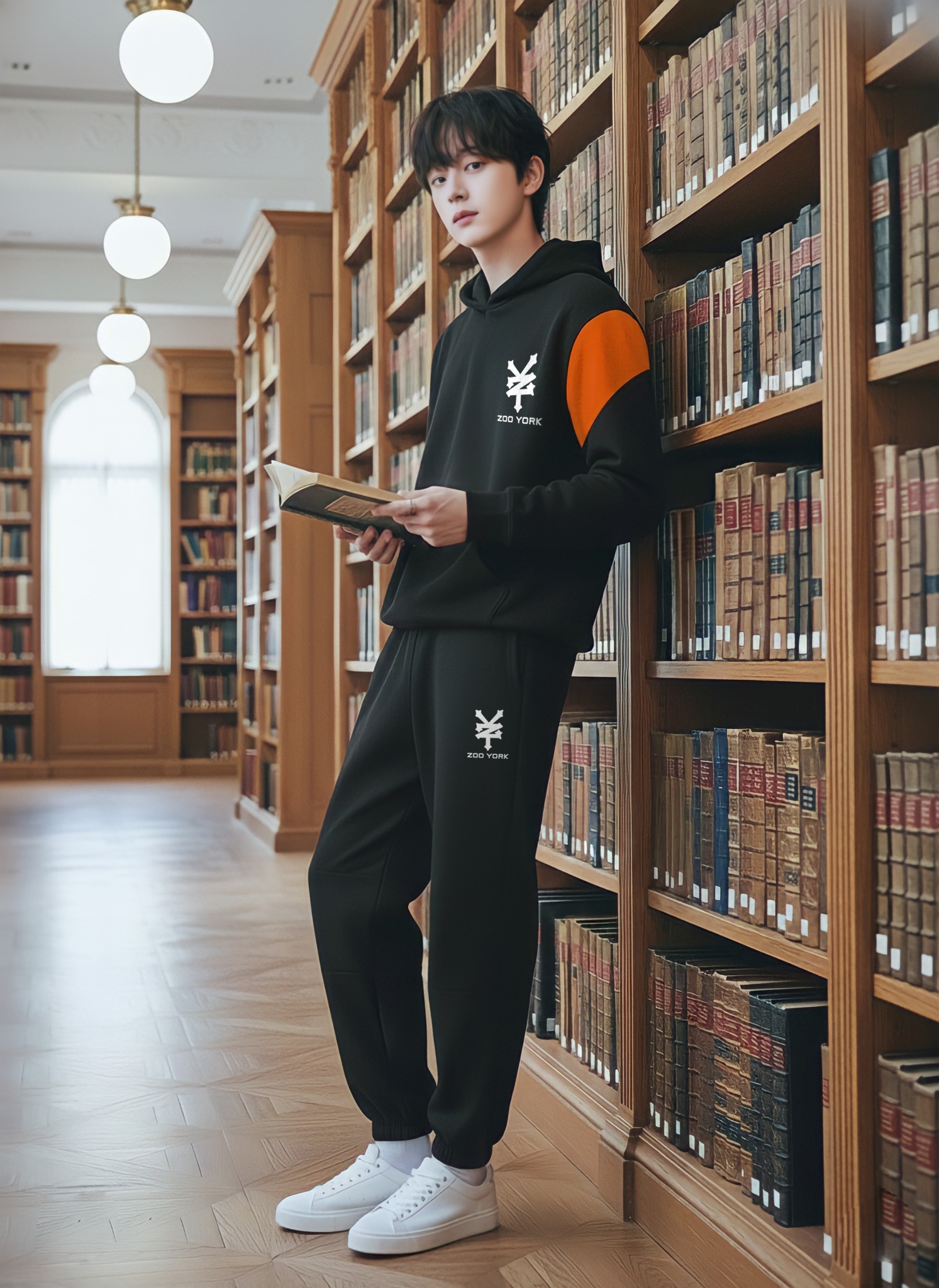 Áo nỉ hoodie màu đen phối cam_thumbnail_2