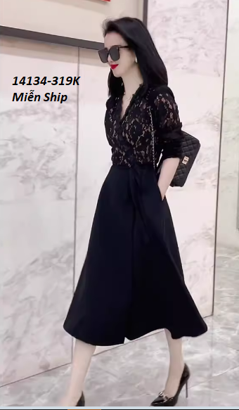 14134-Đầm xòe phối ren cổ chéo eo thắt nơ (ren, lụa)FREESHIP_thumbnail_1