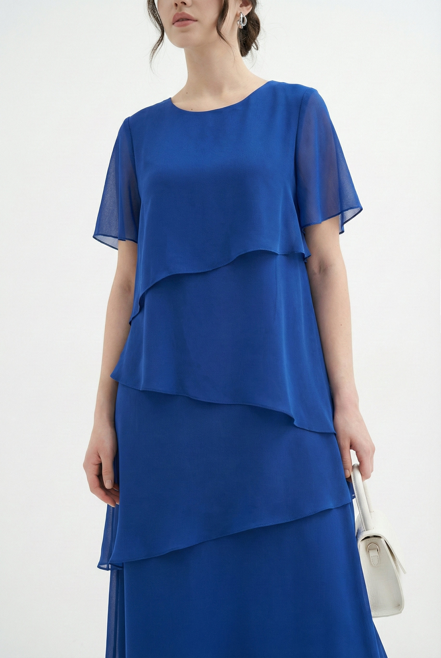 Đầm vải voan chiffon xanh dáng suông layer cổ tròn tay ngắn thiết kế MAZANO_thumbnail_4