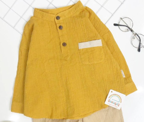 Áo dài sơ mi linen VÀNG cổ tàu_thumbnail_0