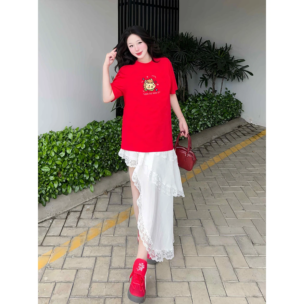 Áo thun nữ oversize Tết Miucho chất vải dày dặn thoáng mát đứng form Vạn Sự Như Ý 2919_thumbnail_4