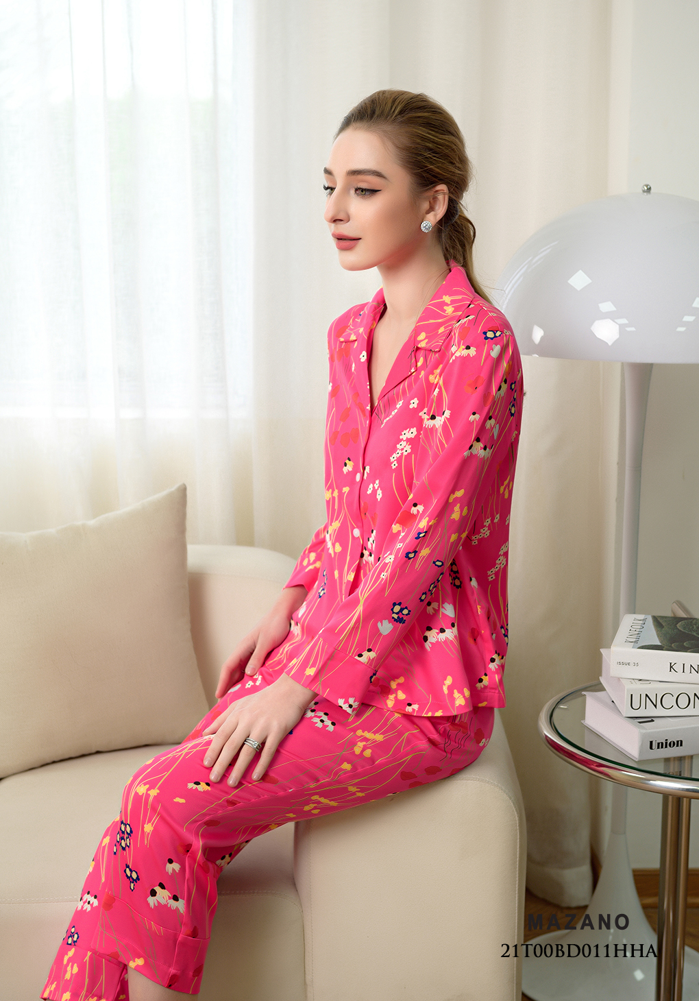 Bộ đồ hồng dài tay họa tiết hoa nhỏ_thumbnail_2