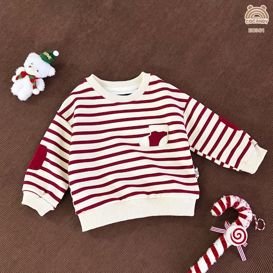 Áo dài ĐỎ kẻ BE phối hình tất