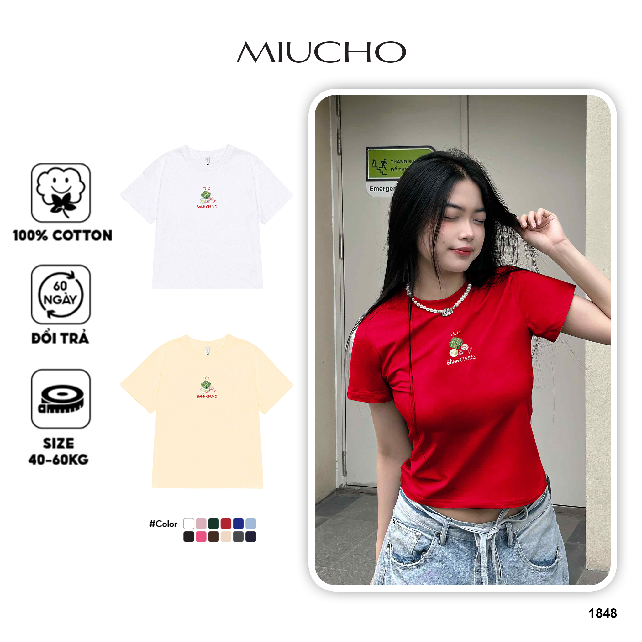 Áo baby tee tết cổ tròn chất vải cotton 4c co giãn thoáng mát 1848 Miucho in mix