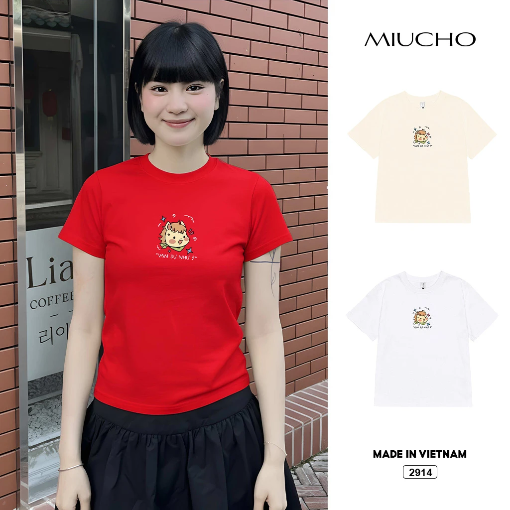 Áo thun baby tee Miucho vải cotton thoáng mát thoải mái đủ size lời chúc ngày tết in mix 2914