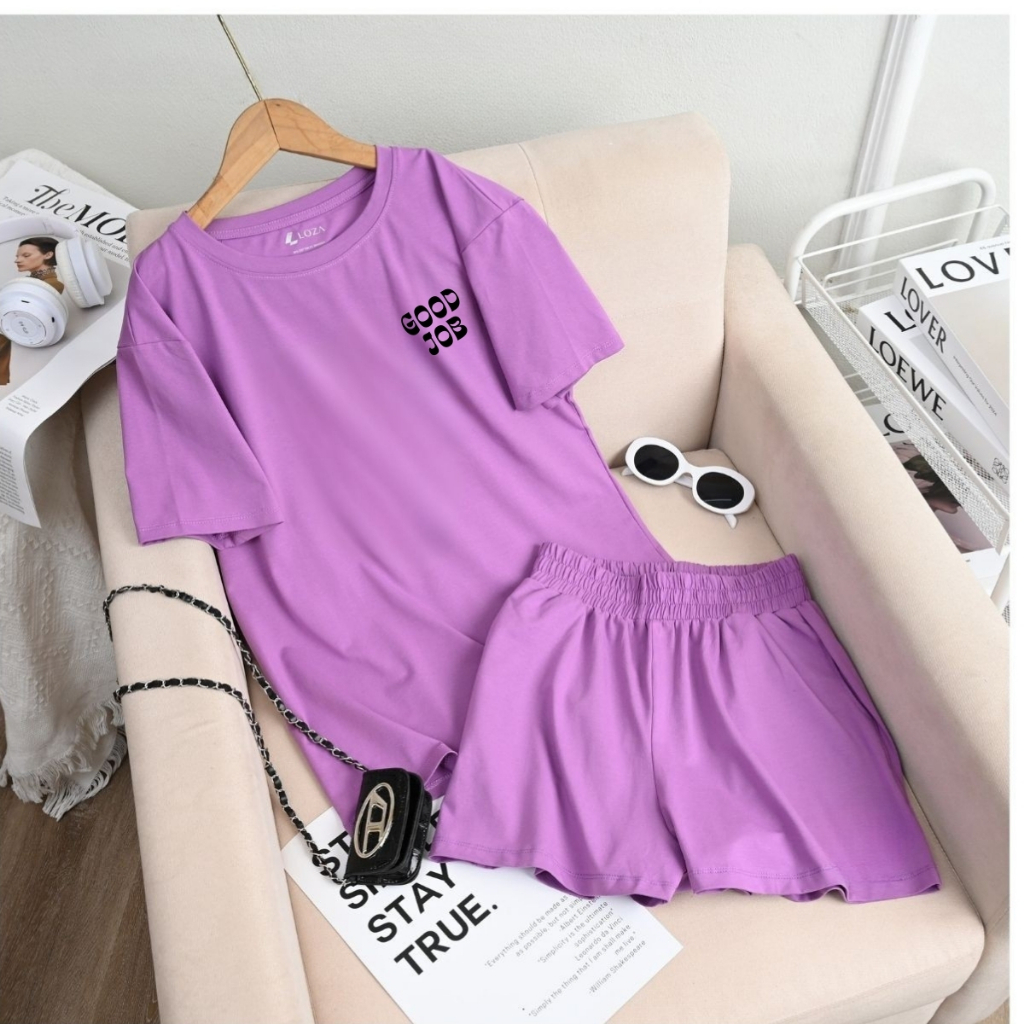 [Form rộng] Set đồ nữ hình màu tím chất cotton - Đồ bộ nữ thời trang (áo phông + quần đùi cotton) - LOZA G0283_thumbnail_10