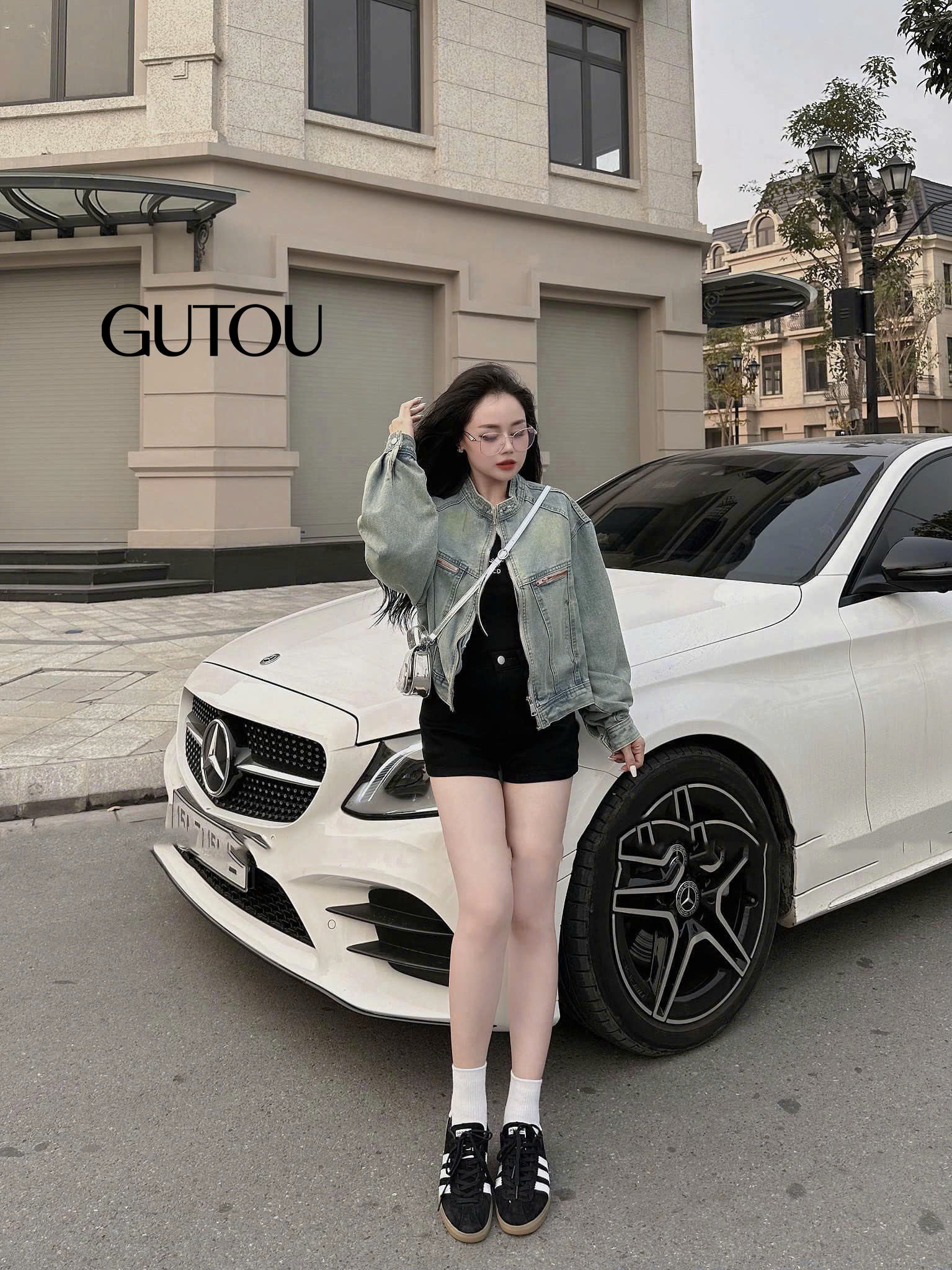 [ GUTOU ] Áo Khoác Denim Cổ Trụ Khóa Kéo Street Style_thumbnail_2