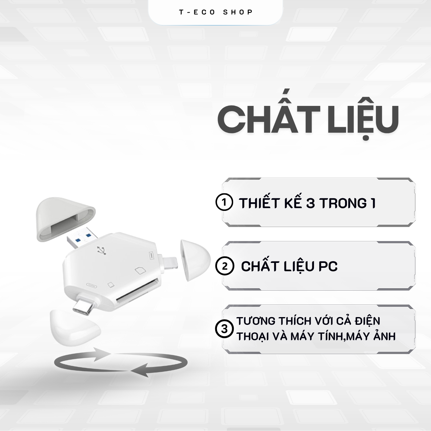 T-ECO SHOP | Đầu Đọc Thẻ Nhớ 3 Trong 1 OTG – TF/Micro SD, Dùng Cho Điện Thoại, Cắm Là Dùng_thumbnail_3