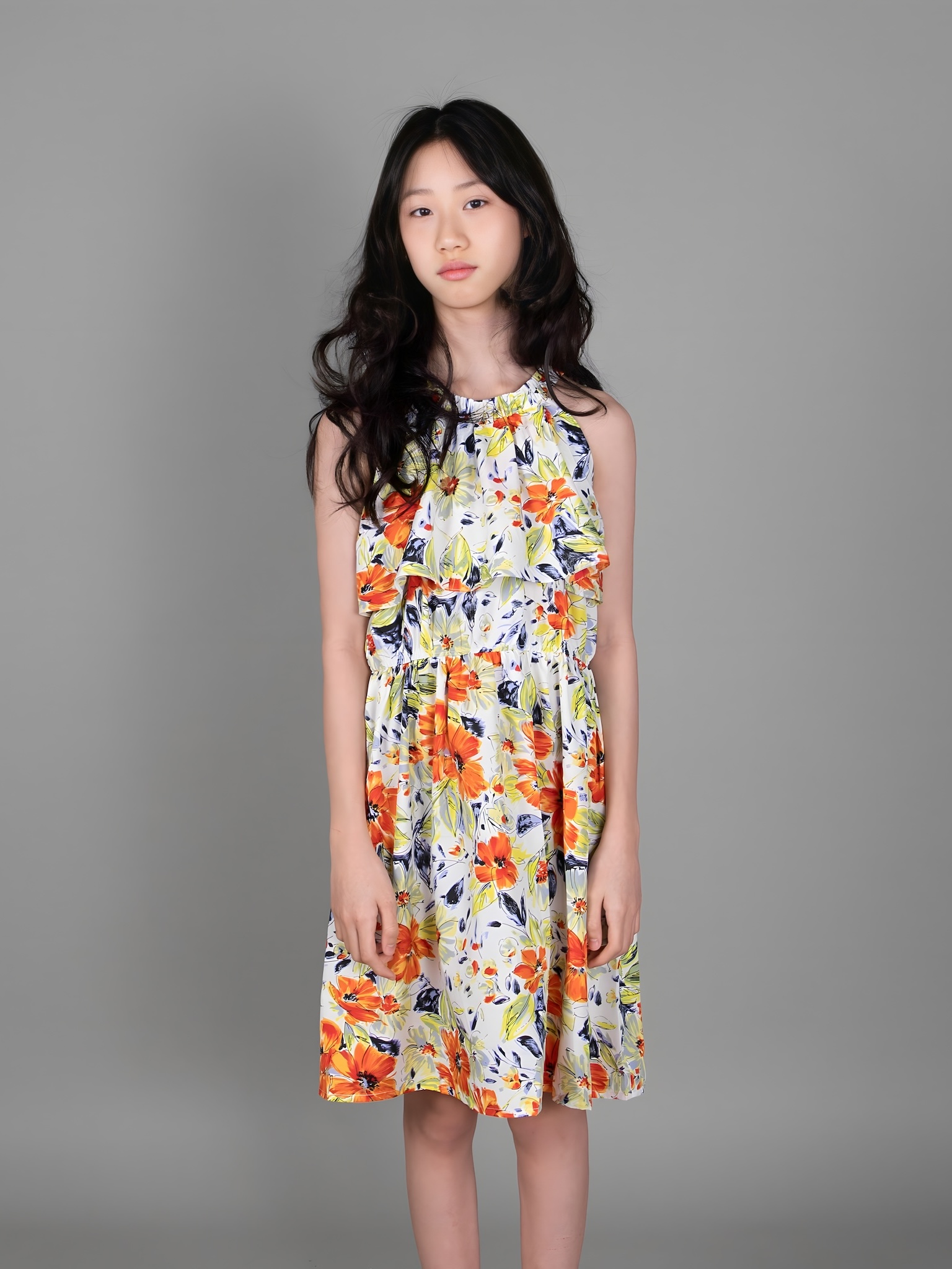 Váy maxi họa tiết hoa vàng cam