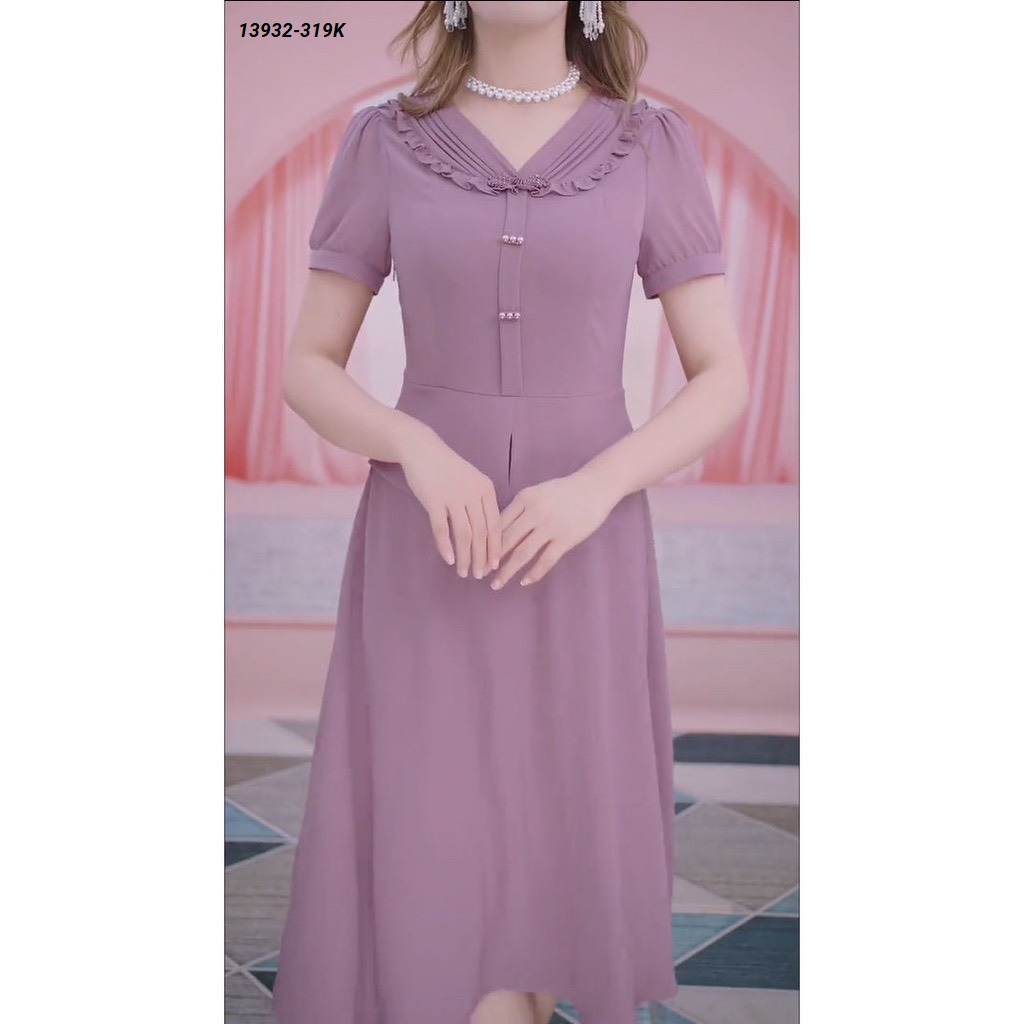 13932-ĐẦM XÒE TAY NGẮN CỔ CÁCH ĐIỆU(voan, lót, TÍM)FREESHIP_thumbnail_0