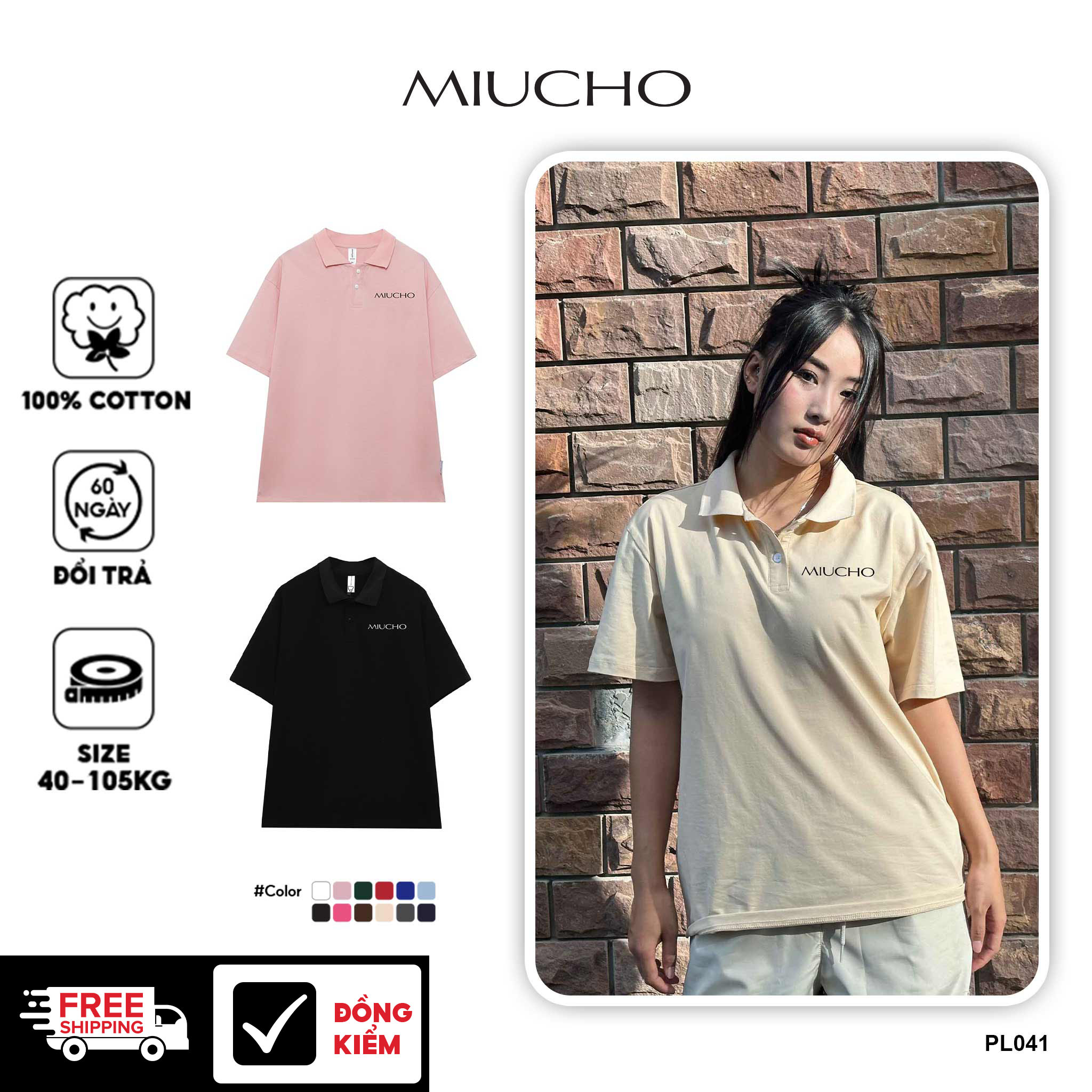 Áo polo nữ form rộng có cổ đẹp chất cotton form unisex PL041 Miucho in name