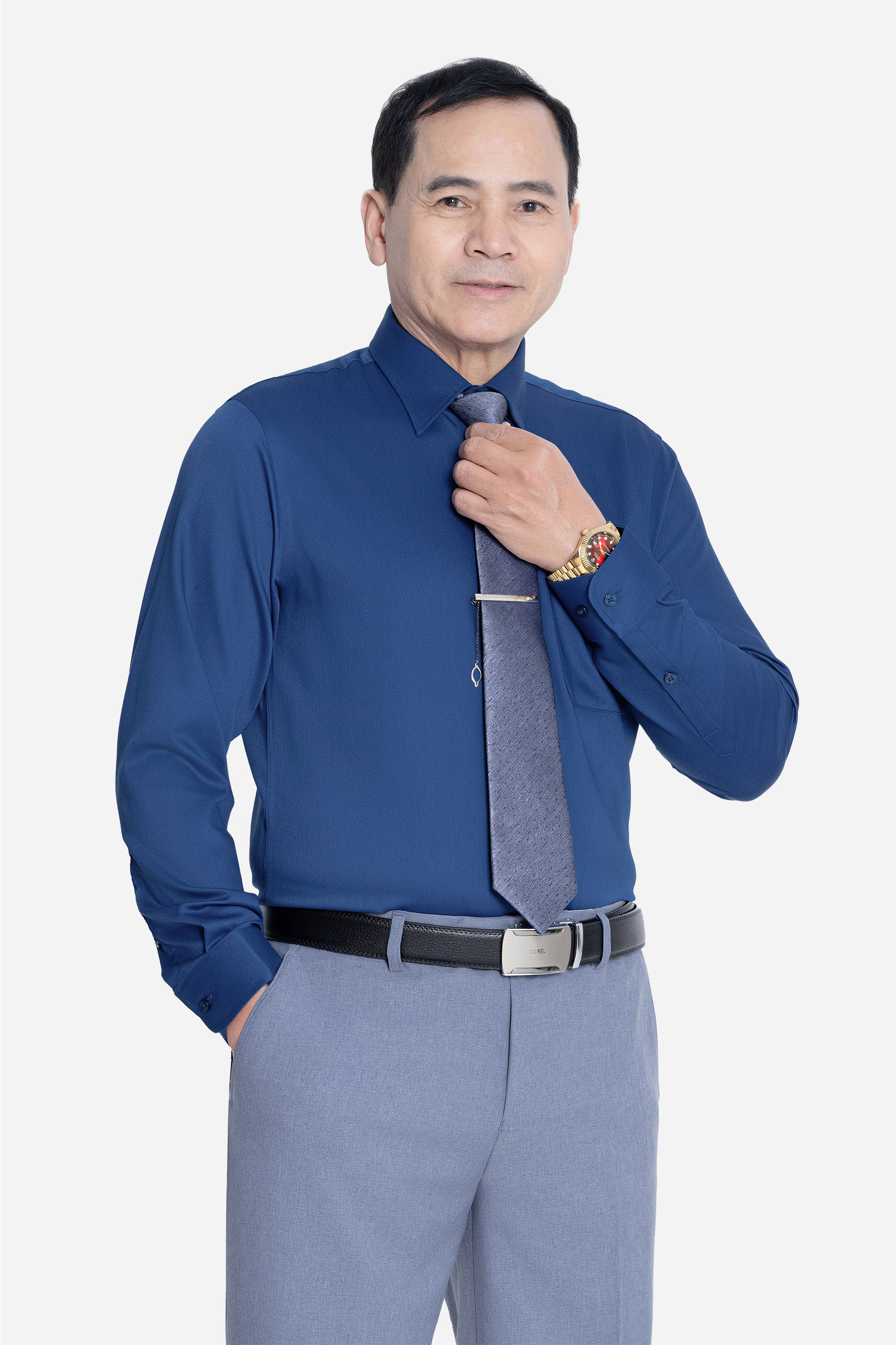 Sơ Mi Trơn Dài Tay Nam Trung Niên ANCHI Chất Liệu Sợi Sồi Cao Cấp Màu Trắng_thumbnail_9