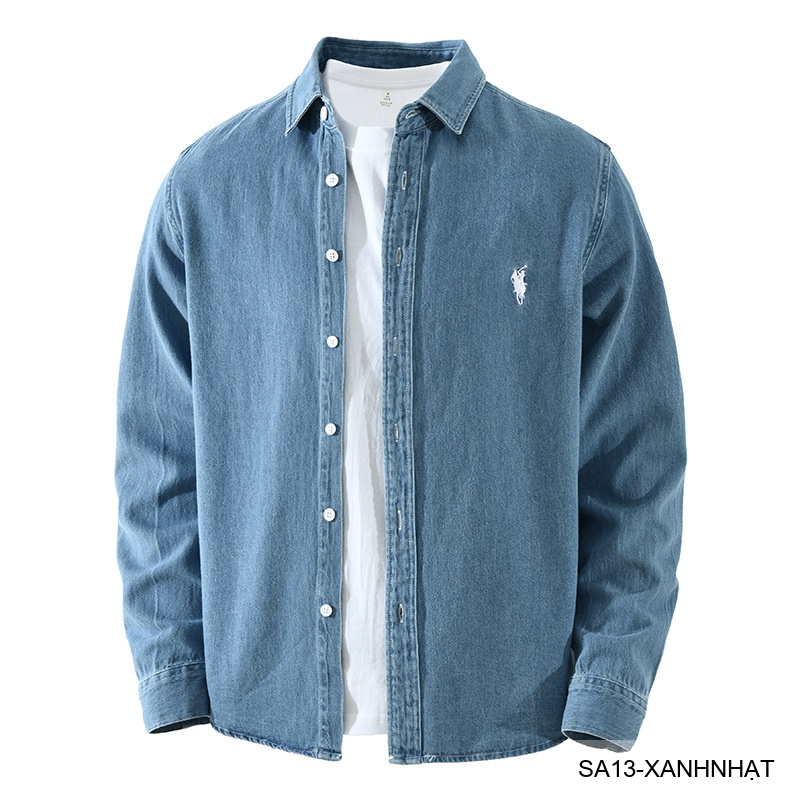 SA13 - Áo sơ mi nam dài tay phong cách Nhật, chất cotton mềm, form rộng thoải mái, 3 màu xanh nhạt/xanh đậm/đen