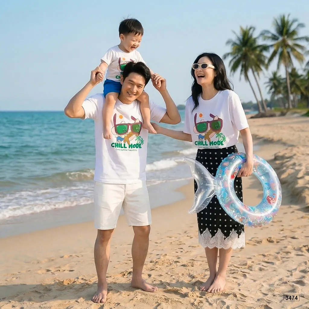 Áo thun bé và gia đình hoạt hình Chill Mode Kado 3473_thumbnail_4