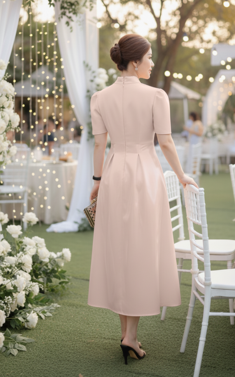 Đầm xòe xếp ly tay con nơ ngực sang trọng_thumbnail_4