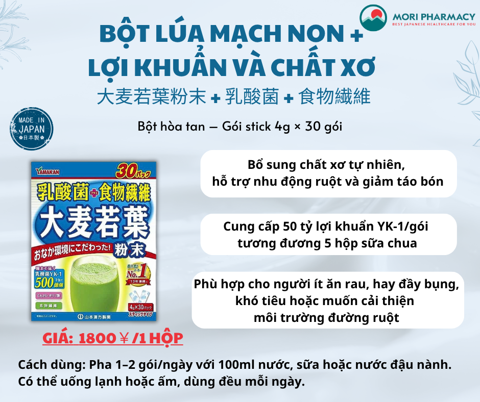 Bột lúa mạch non + Lợi khuẩn & Chất xơ