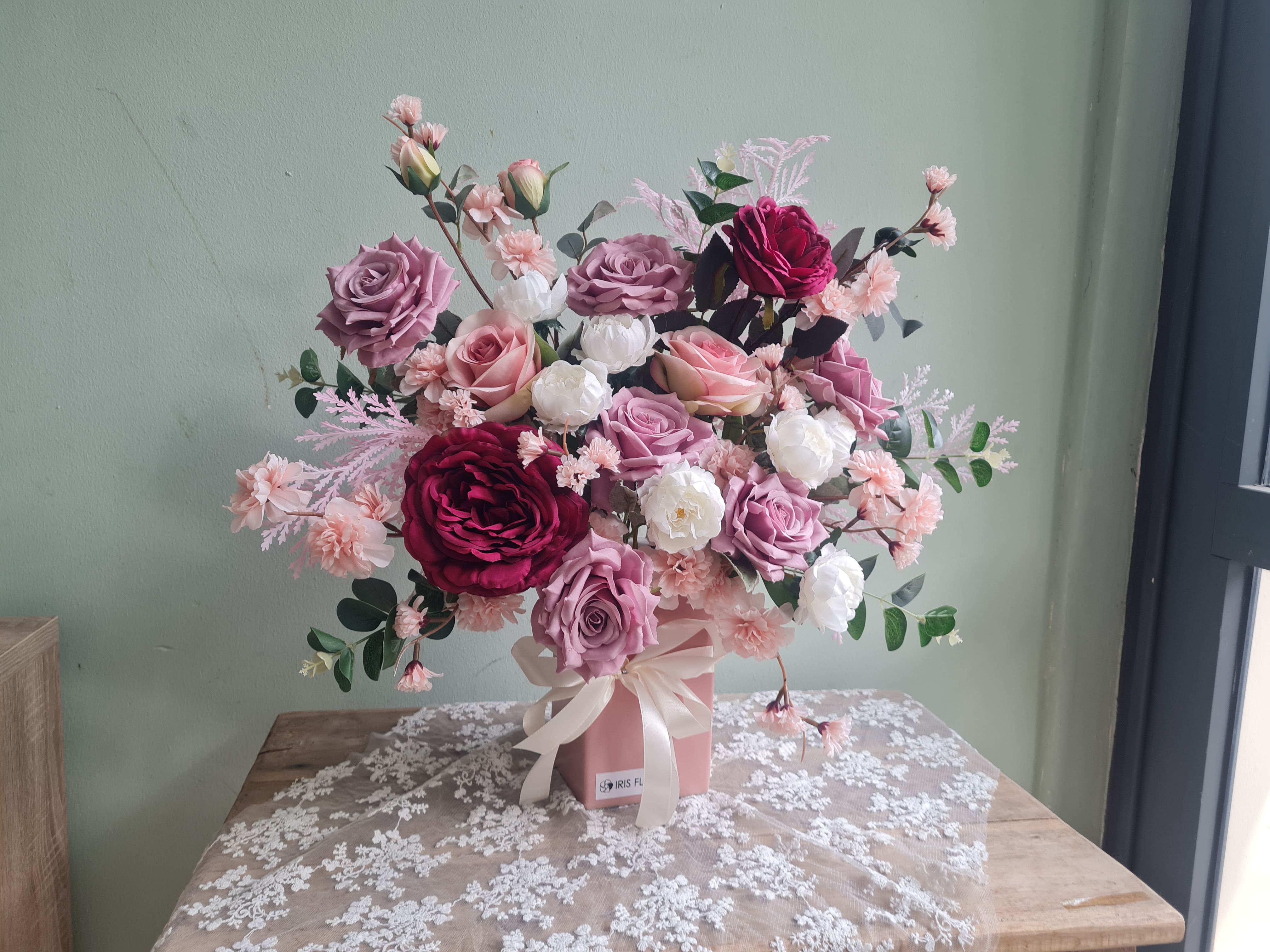 Bình hoa lụa tone Hồng vỏ đỗ - Size M - 1 mặt_thumbnail_2