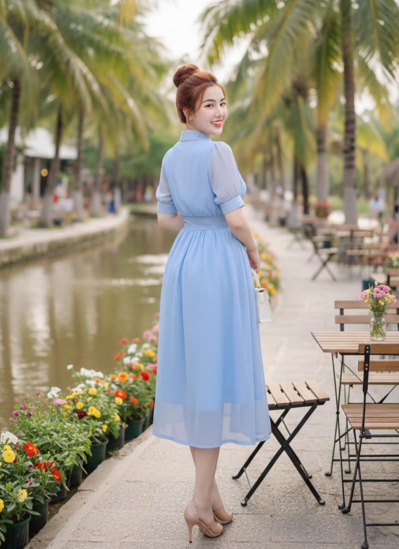 Đầm xòe cổ sơ mi nhún eo_thumbnail_5