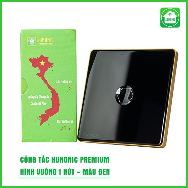 Công Tắc Cảm Ứng Hunonic (Premium Hình Vuông) Viền Vàng, Công Tắc Thông Minh Wifi Điều Khiển Từ Xa Bằng Điện Thoại