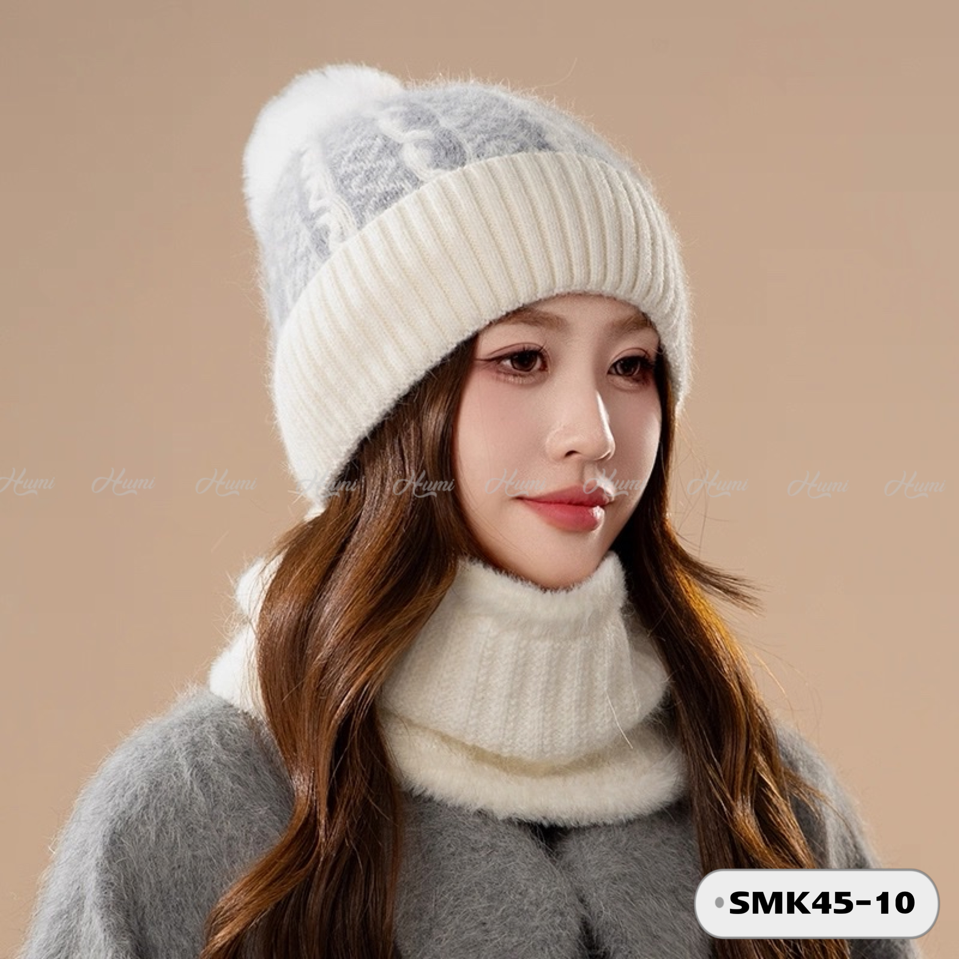 COMBO MŨ KHĂN LEN (SMK45-10 Trắng)