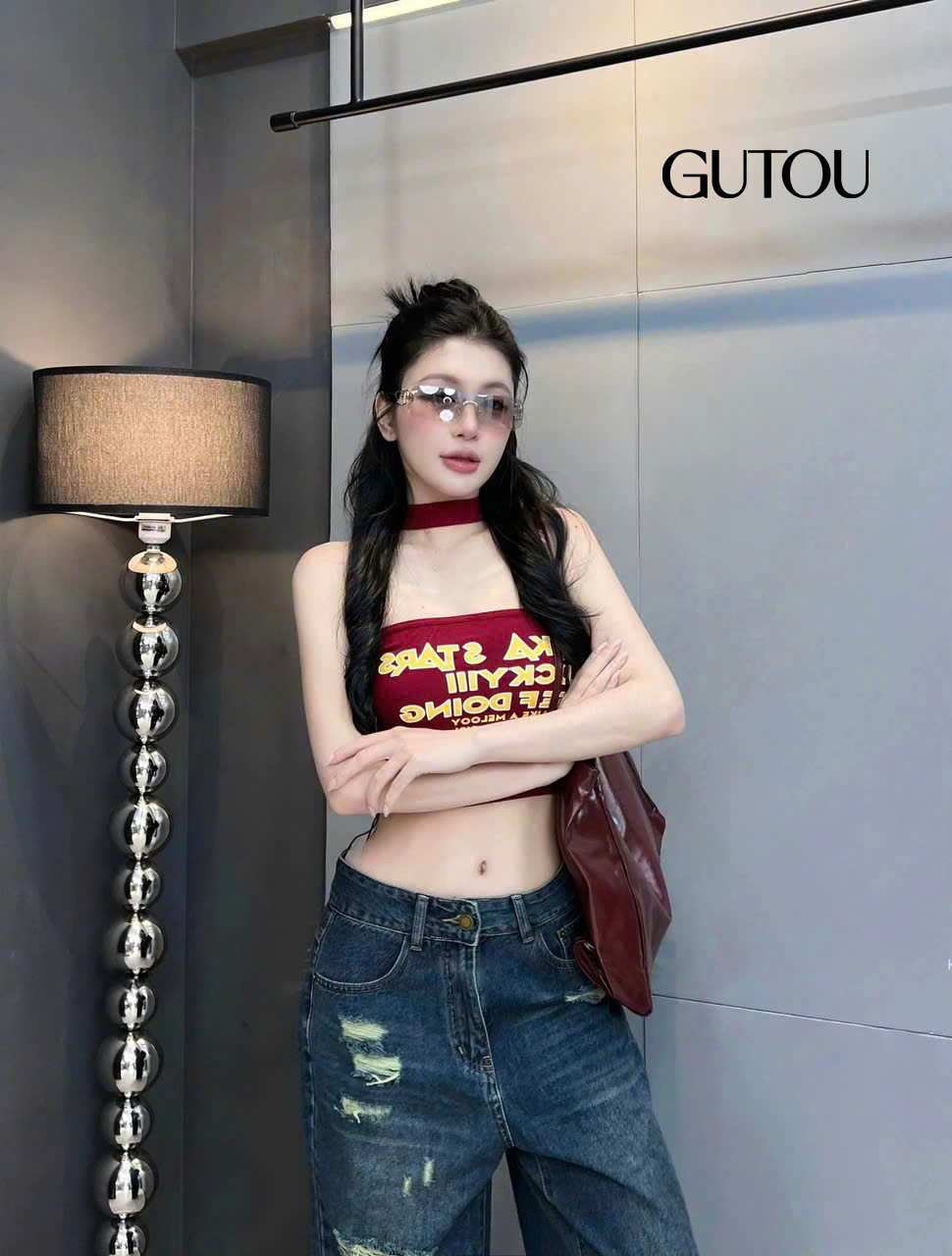 [ GUTOU ] Quần Jean Suông Rách Wash Đậm Cá Tính_thumbnail_3