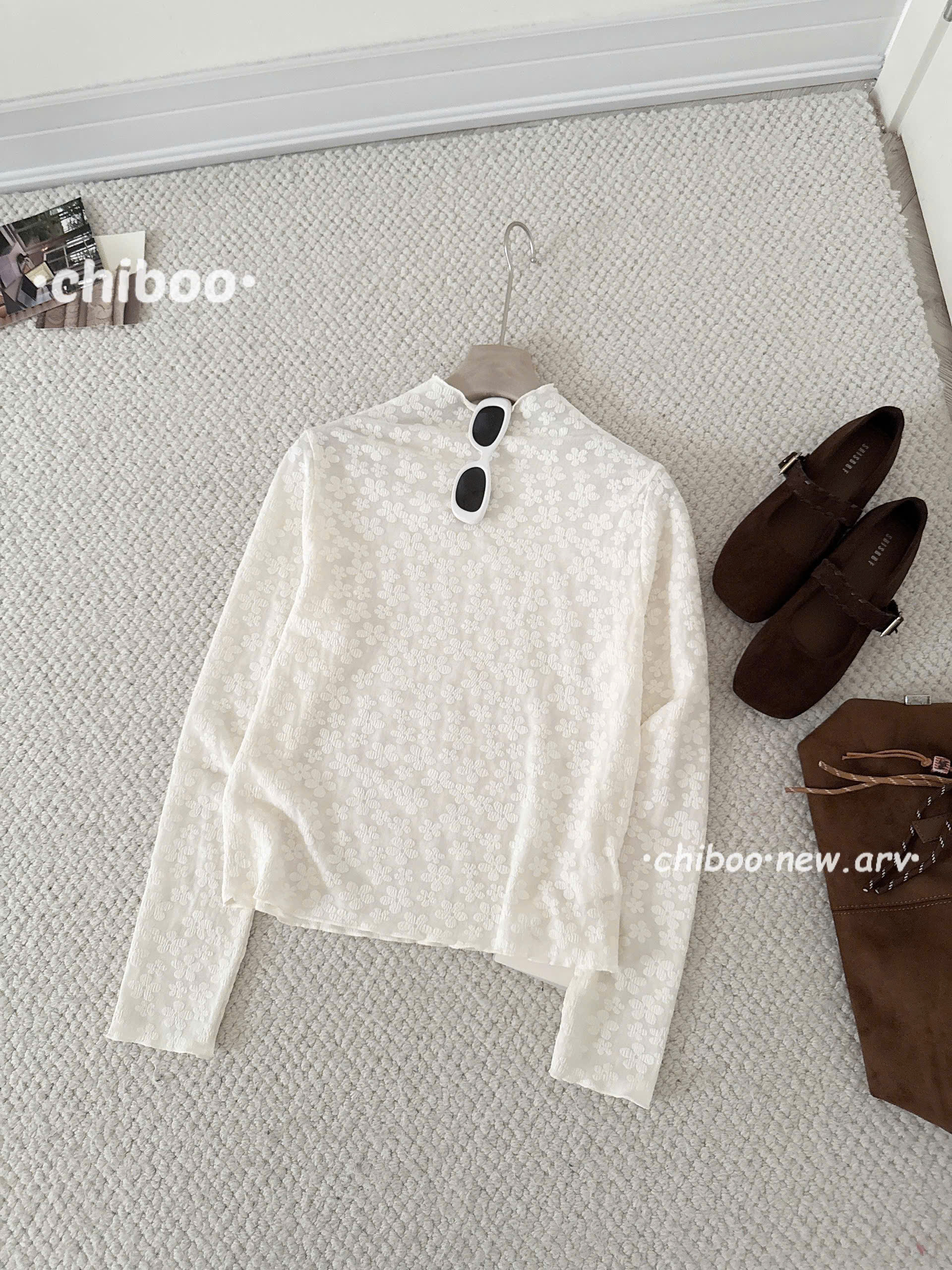 HA118 Áo tay dài phối hoa