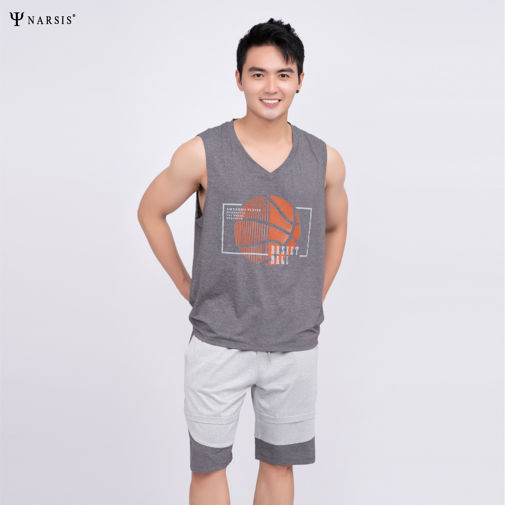 BỘ HÈ THỂ THAO NAM ÁO BÓNG RỔ PHONG CÁCH THỂ THAO E23006 NARSIS CHẤT LIỆU THOÁNG MÁT, DỄ CHỊU, TH..._thumbnail_1