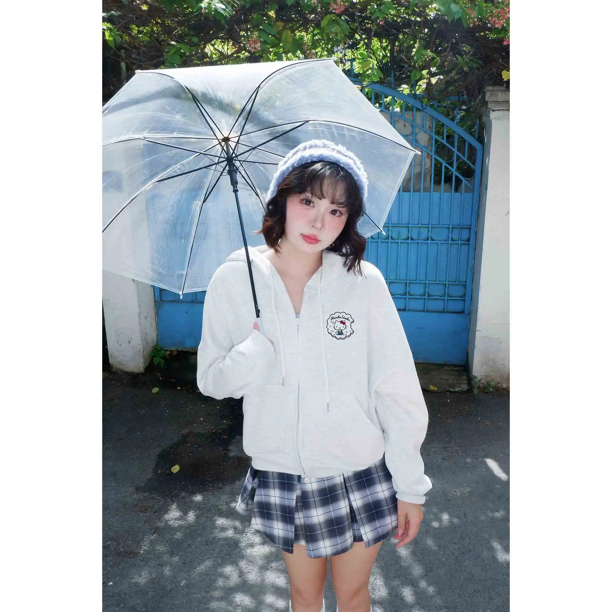 Áo hoodie zip form boxy Miucho nỉ 2 da cao cấp thoáng mát có nón Kitty in mix dễ thương 2844_thumbnail_8