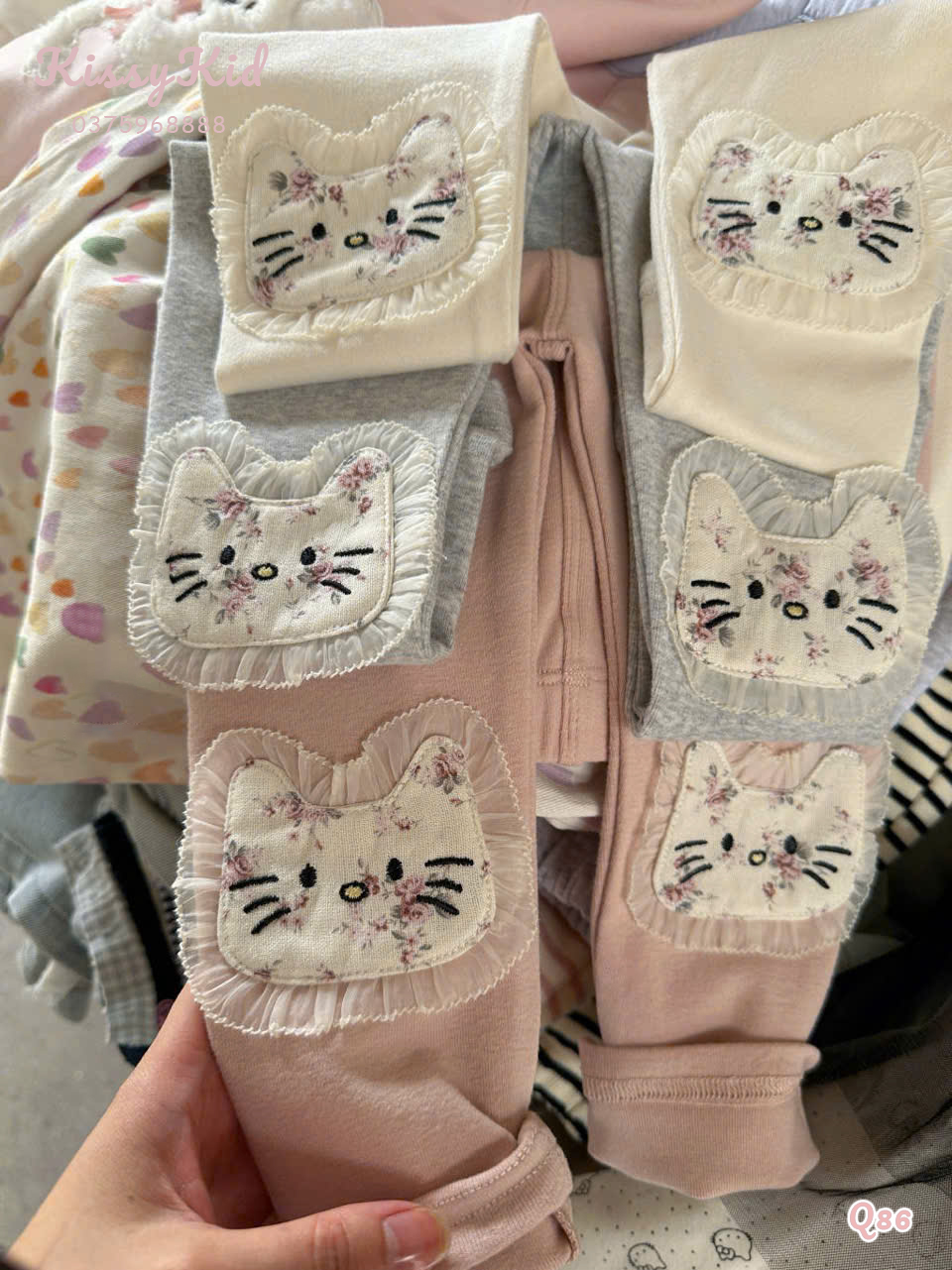 (Q86) Quần legging trơn đệm gối hoạ tiết mèo 2 màu hồng/ kem Hãng Ucee Heyduck_thumbnail_0