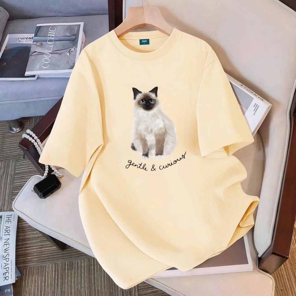 Áo thun unisex UX30-1171 mèo trắng gentle&curious dáng oversized local brand WETEE_thumbnail_1