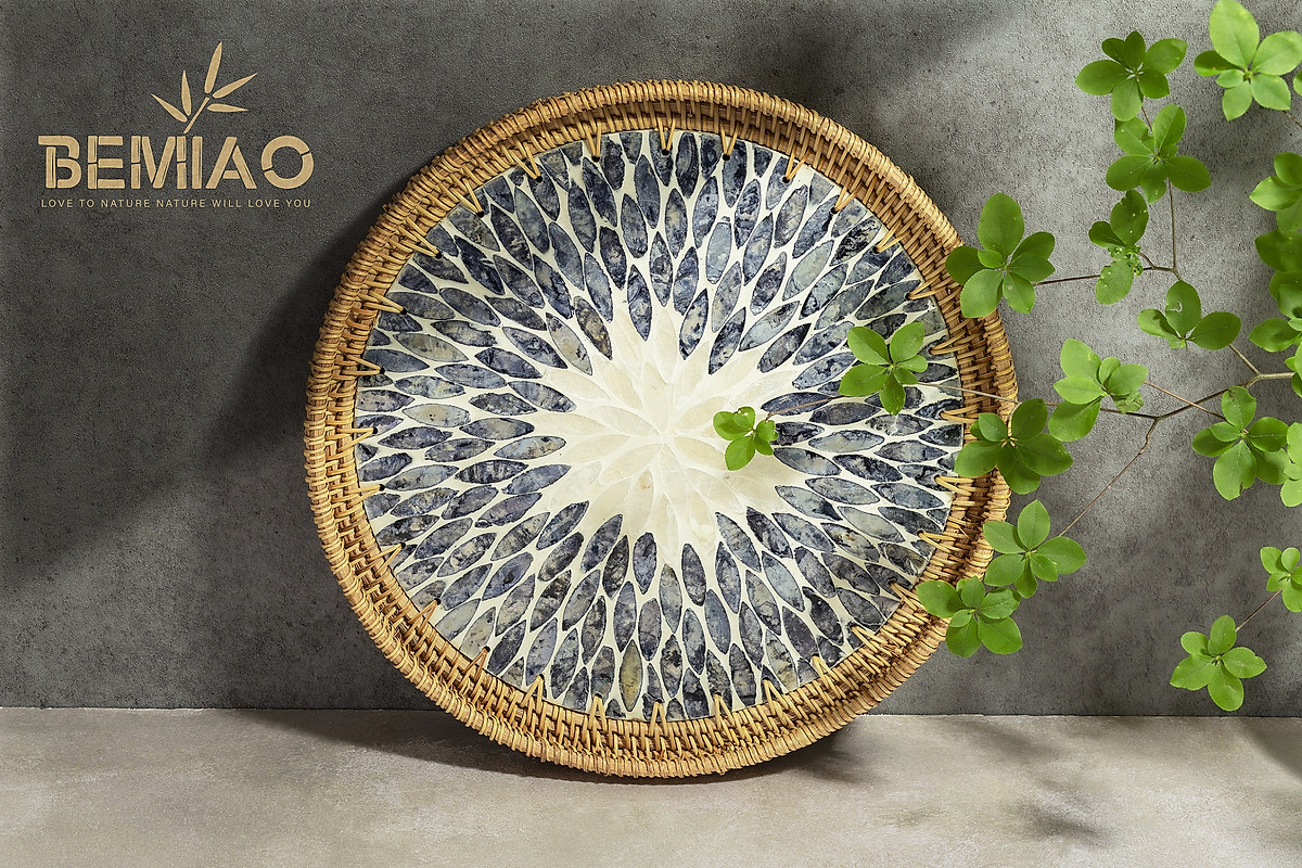 Mother Of Pearl Rattan Tray MD007