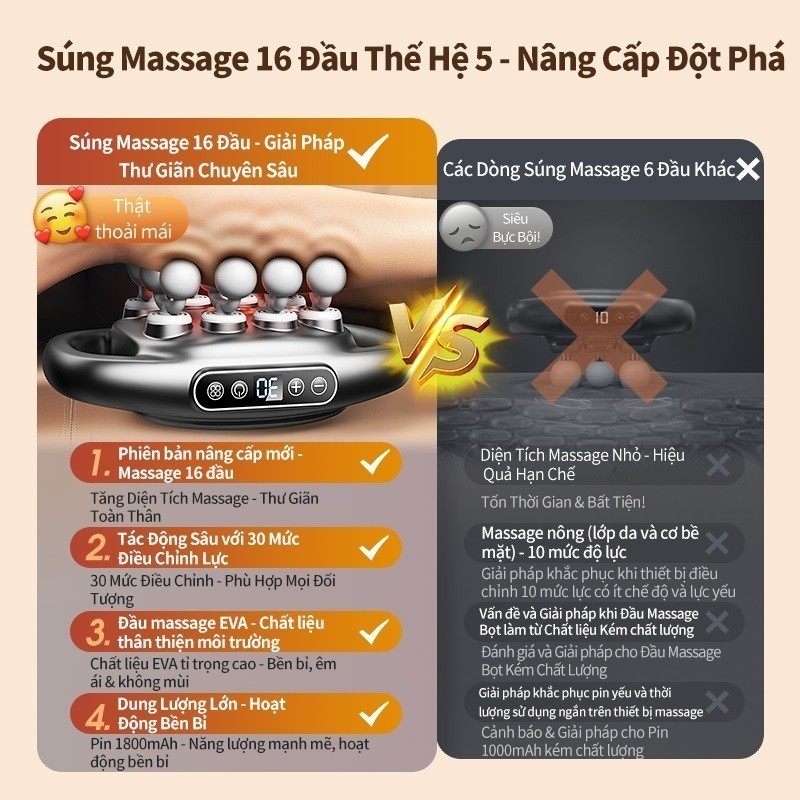 Máy massage cầm tay rung mạnh mini 16 đầu, xoa bóp các vùng trên cơ thể loại bỏ tình trạng mỏi cơ_thumbnail_5