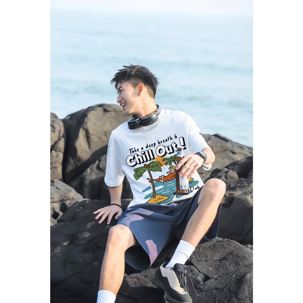 Áo thun nam form rộng ATD1145 Miucho Man tay ngắn thoáng mát cổ tròn in mix BST hè biển_thumbnail_4