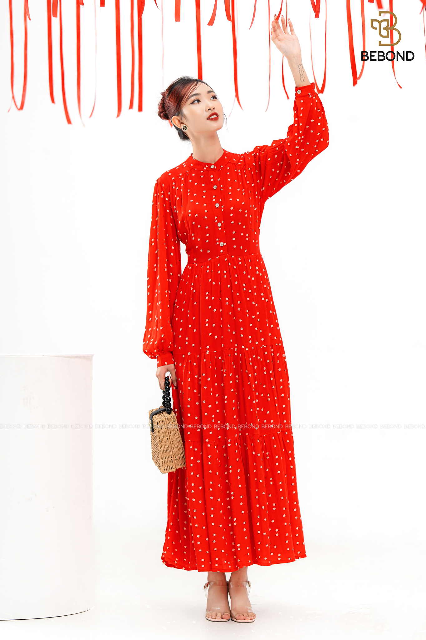 Đầm hoa nhí cổ tàu dáng dài HOA ĐỎ- Drusilla Dress_thumbnail_1
