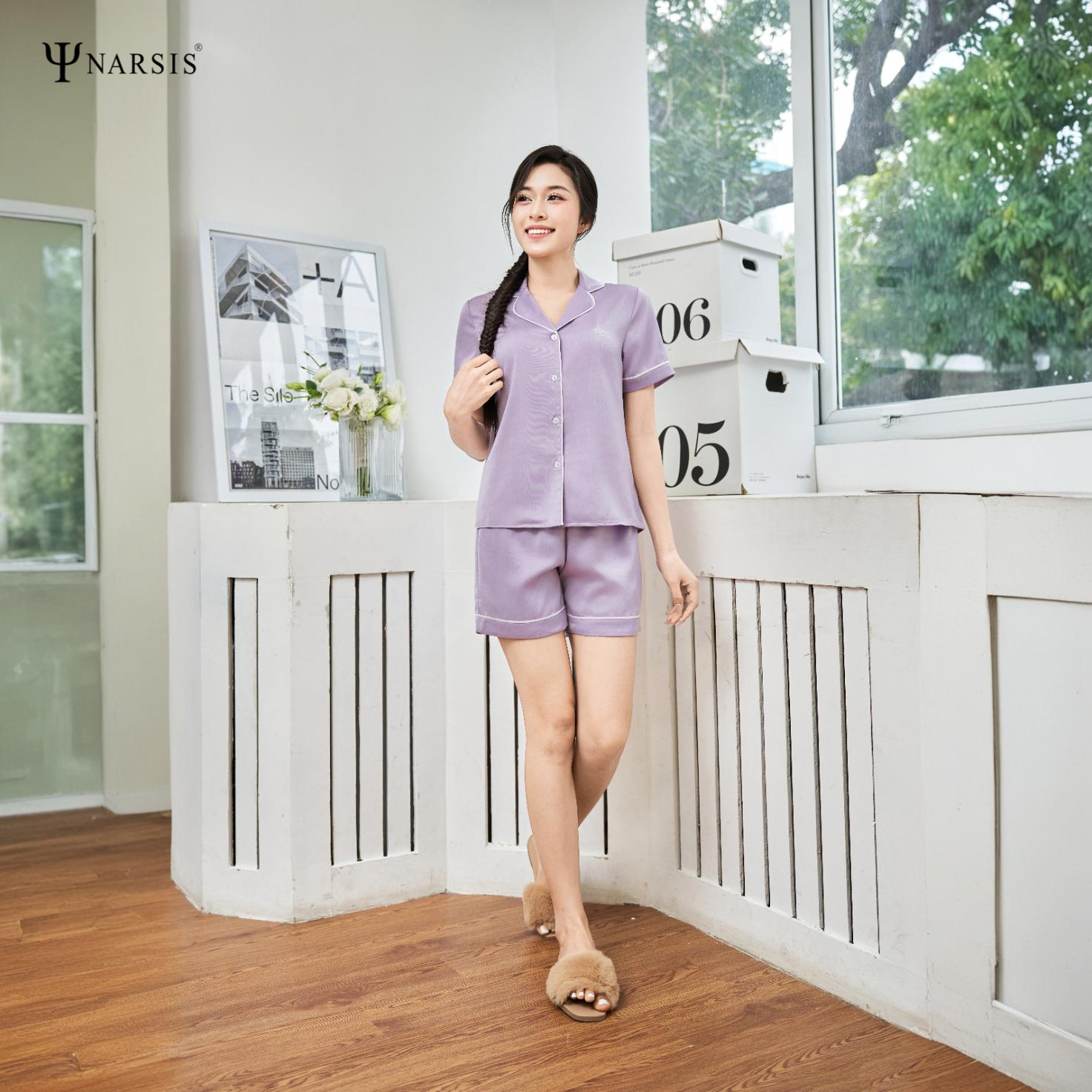 Bộ Đồ Ngủ Pijama Lụa Ngọc Trai Narsis M250047, Áo Tay Ngắn, Quần Cộc, Thanh Lịch, Mềm Mịn, Mùa Thu_thumbnail_3