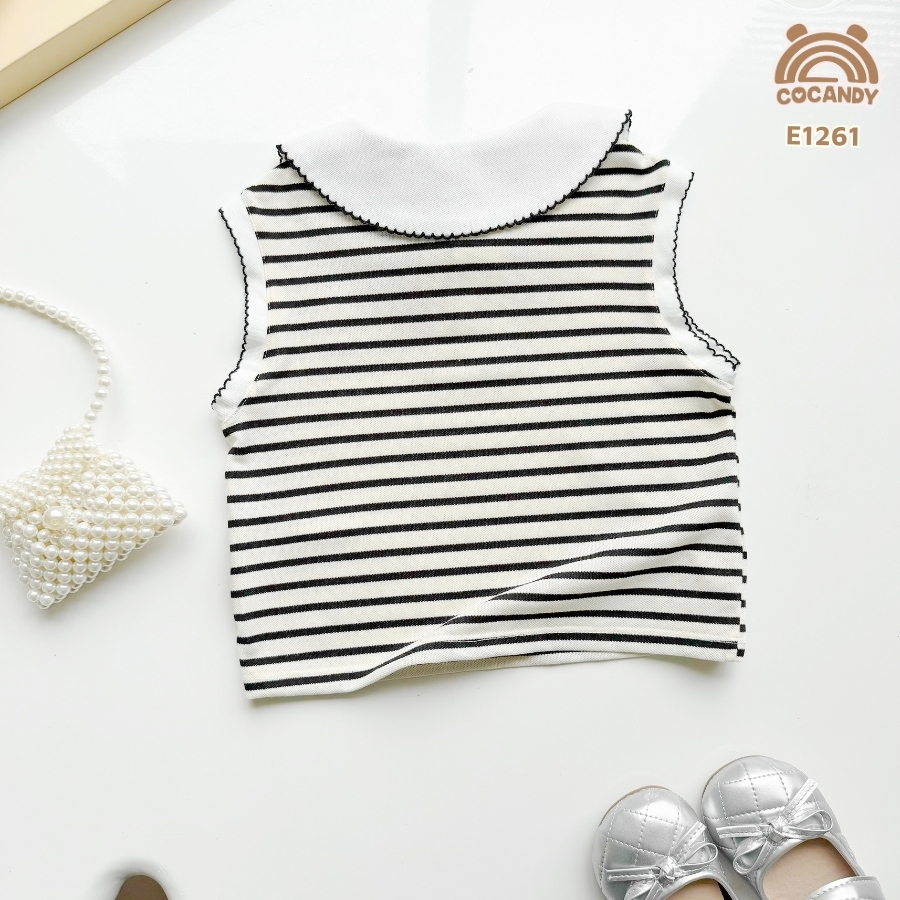 Áo cộc polo thun kẻ ĐEN đính thỏ tay hến_thumbnail_3