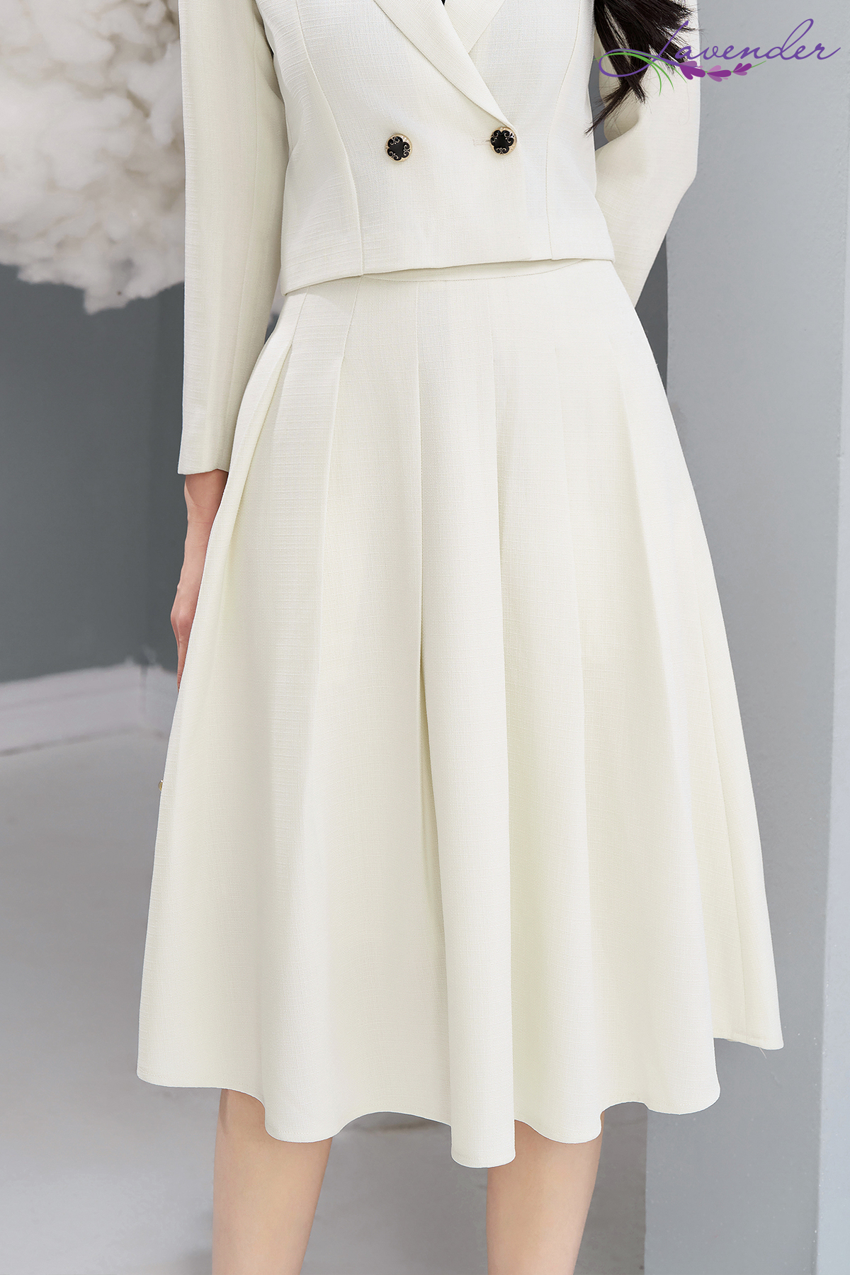 Chân váy xòe Thời trang Lavender dạ tweed kem be CV2946