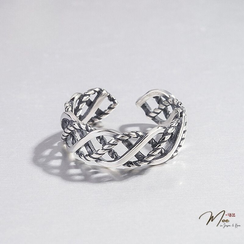 N126 - Nhẫn vặn thừng kép xoắn sơn đen freesize