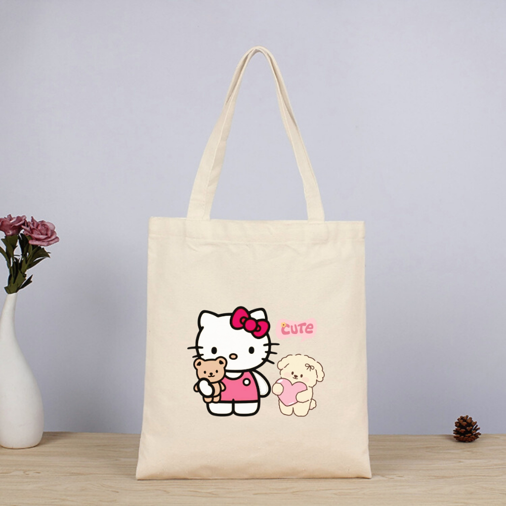 Túi tote vải canvas đeo vai hình HELLO KITTY dễ thương, có khóa kéo và ngăn phụ - WTU03_thumbnail_5