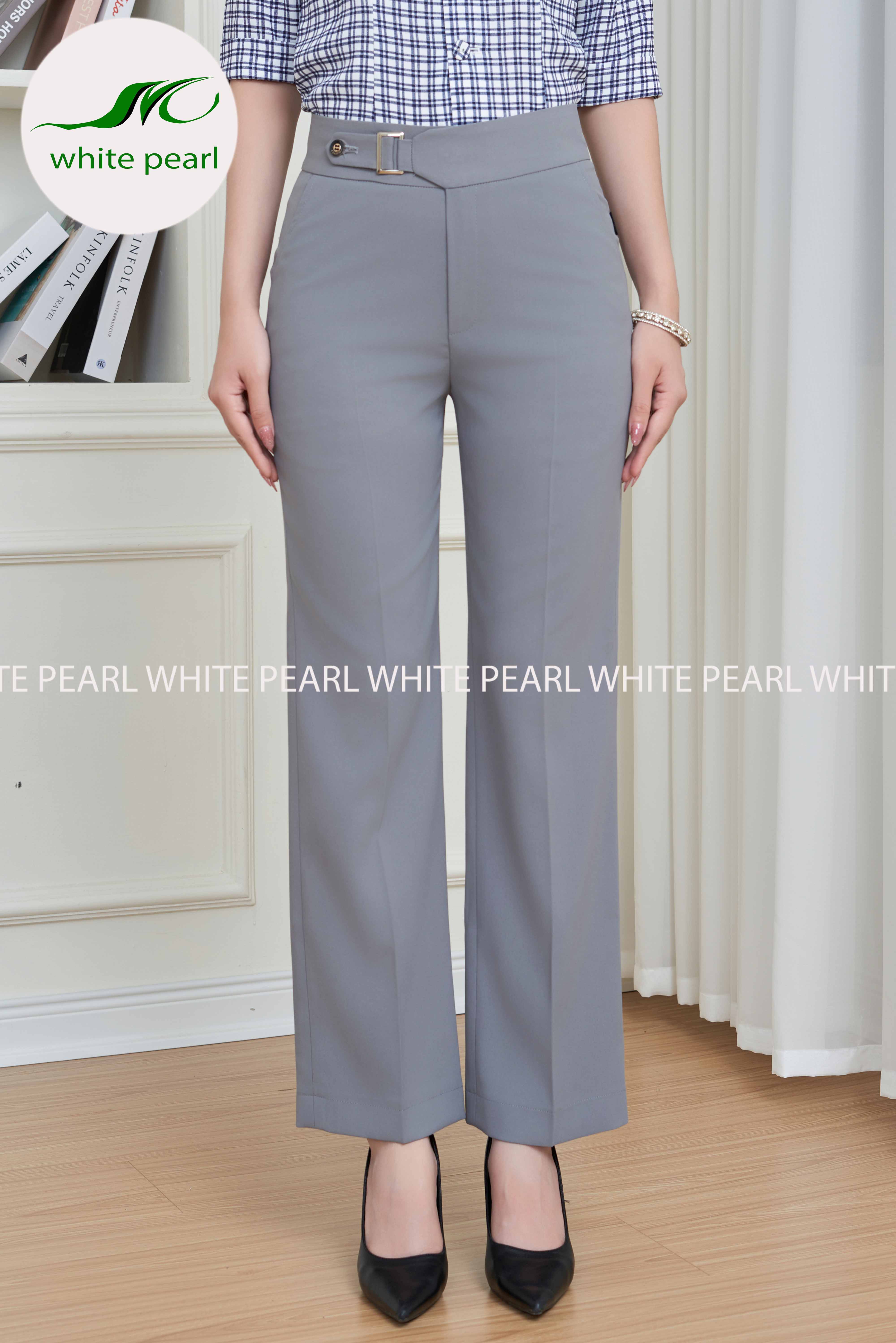 Quần ống đứng đai sắt vuông màu chì thời trang công sở cao cấp White Pearl_thumbnail_1