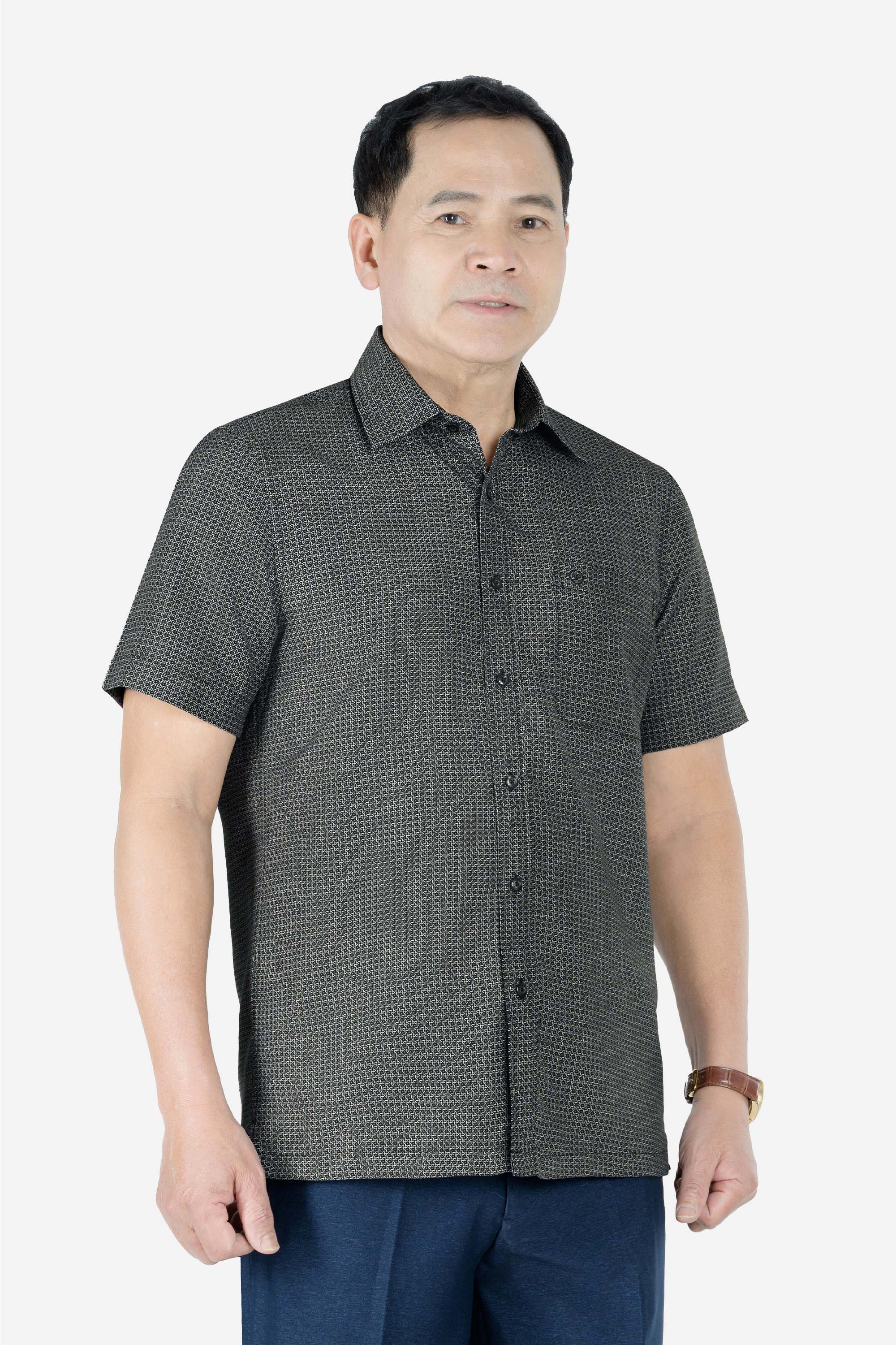 Sơ Mi Họa Tiết Nam Trung Niên ANCHI Chất Liệu Cotton Phom Suông Vạt Ngang Màu Đen_thumbnail_2