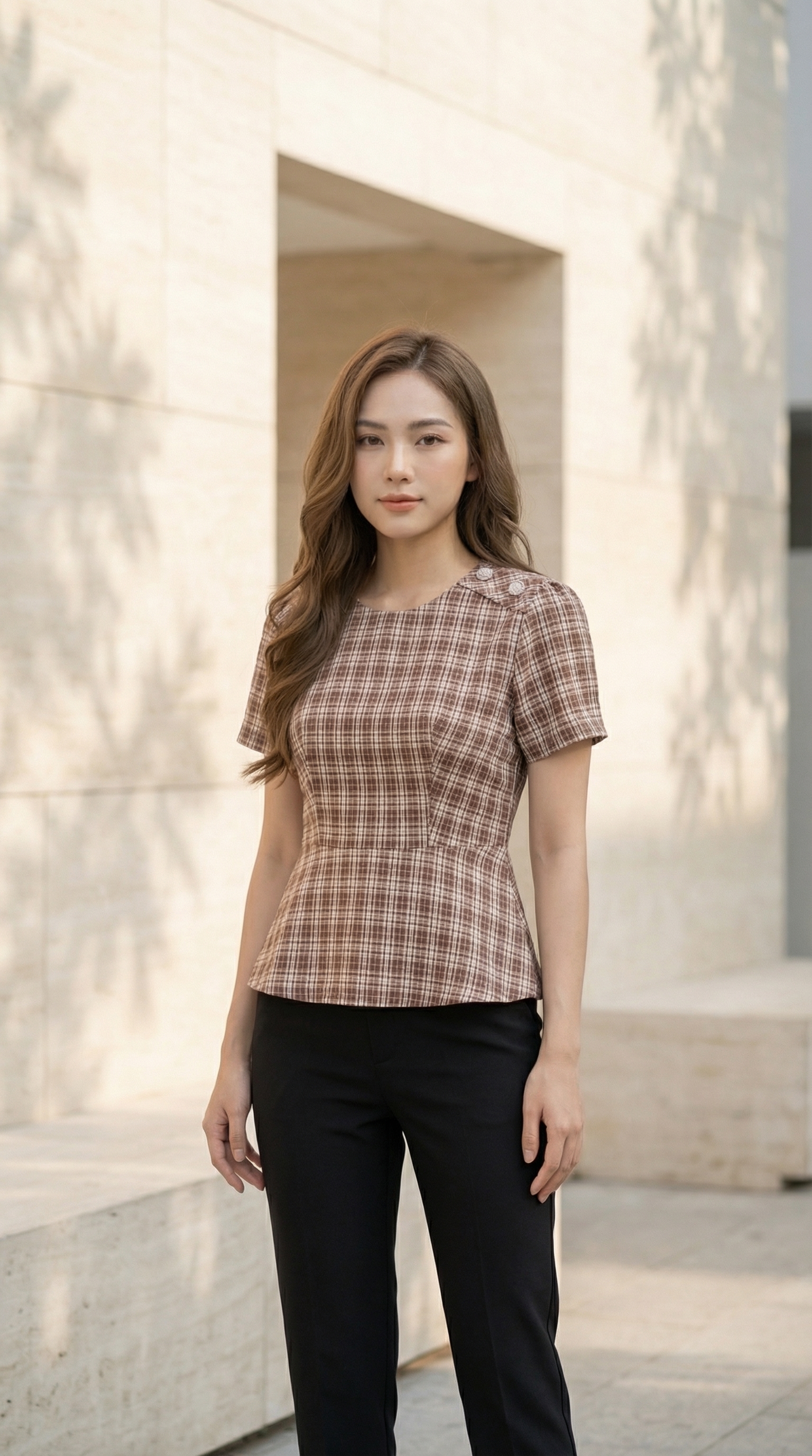 Áo sơ mi TRALI 26103 kẻ caro nâu đỏ