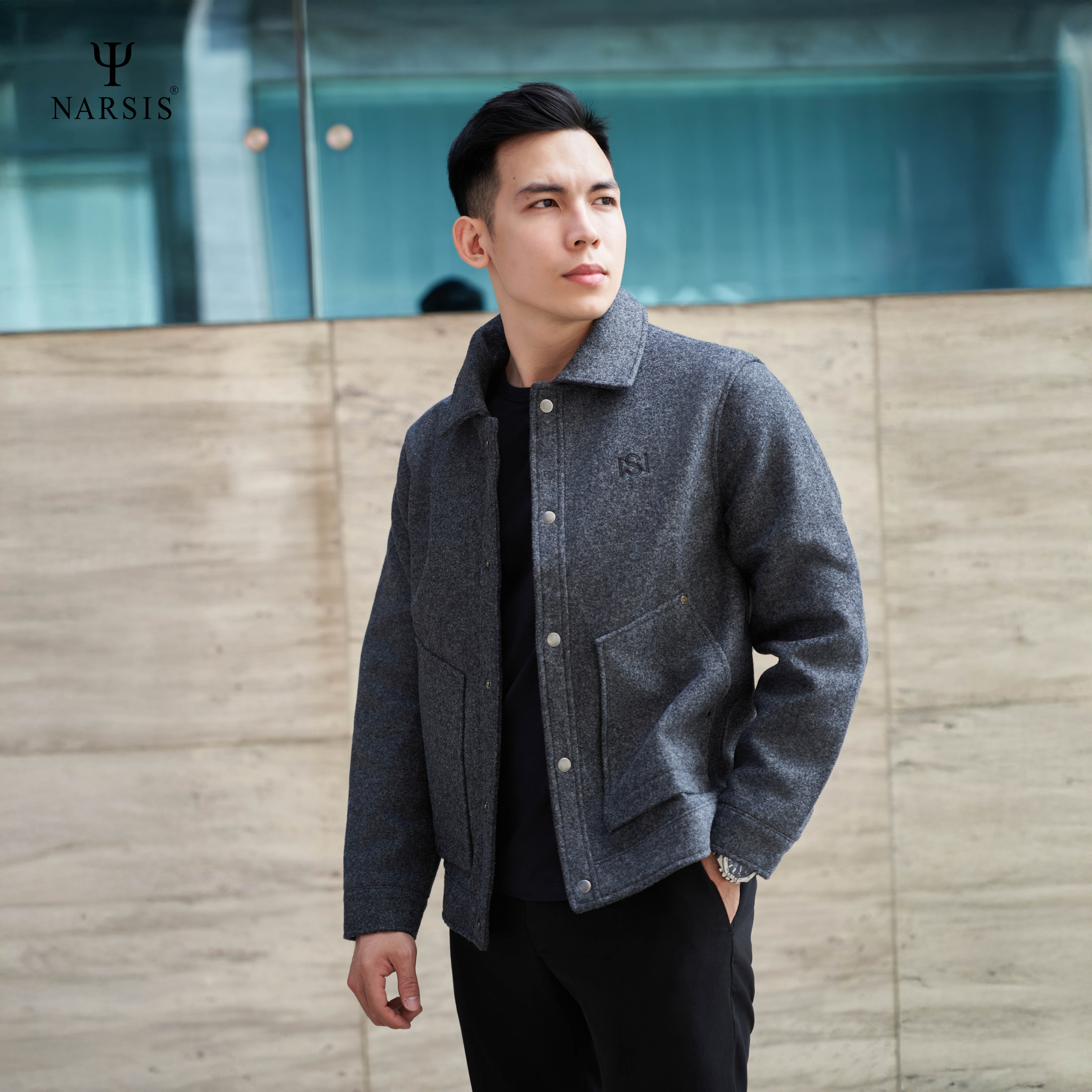Áo khoác dạ nam Narsis D24006 dài tay cổ bẻ, phong cách lịch lãm, trẻ trung._thumbnail_3