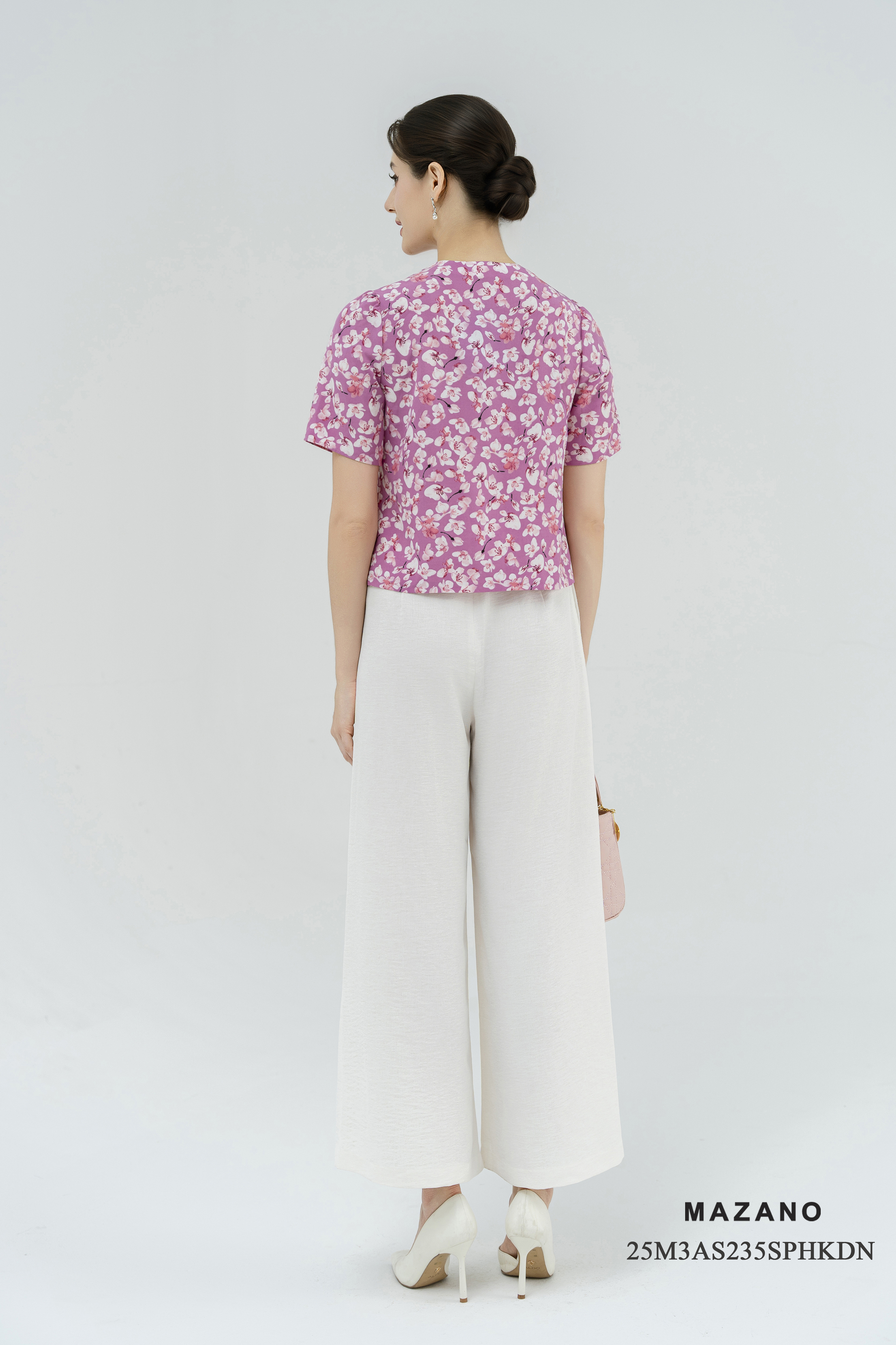 Áo sơ mi cài khuy Suông Vải thô mỏng Họa tiết hoa lan Cổ V Tay ngắn Dài dưới eo_thumbnail_4