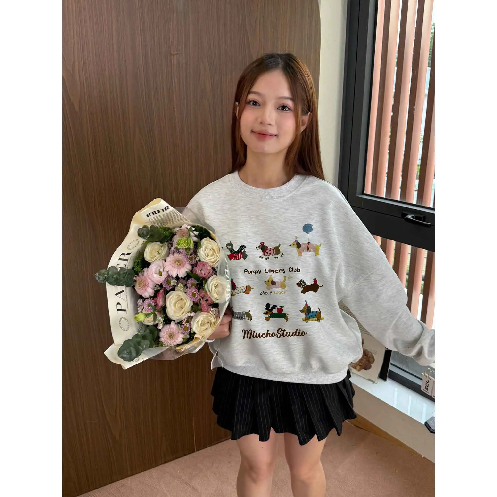 Áo Sweater form boxy Miucho nỉ 2 da dày dặn thoáng mát thoải mái Puppy lovers club in mix 2819_thumbnail_6