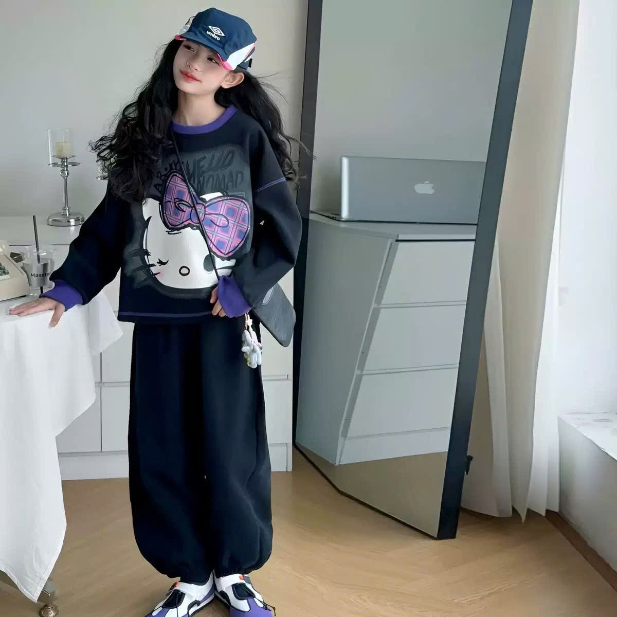 [J4] Bộ nỉ mèo nơ Teno bé gái_thumbnail_1