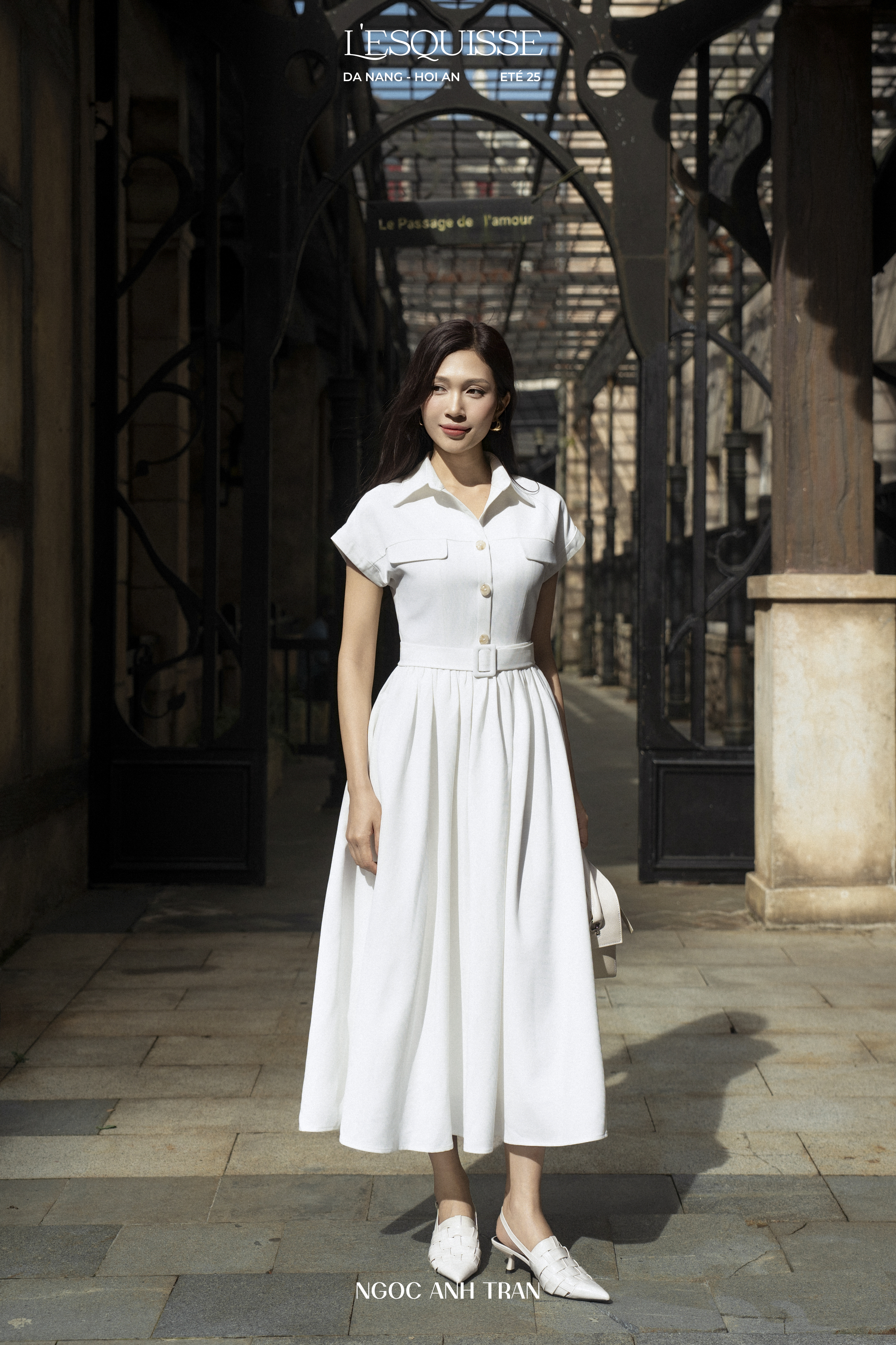 D122 - Váy Như Ý kèm đai trắng kem